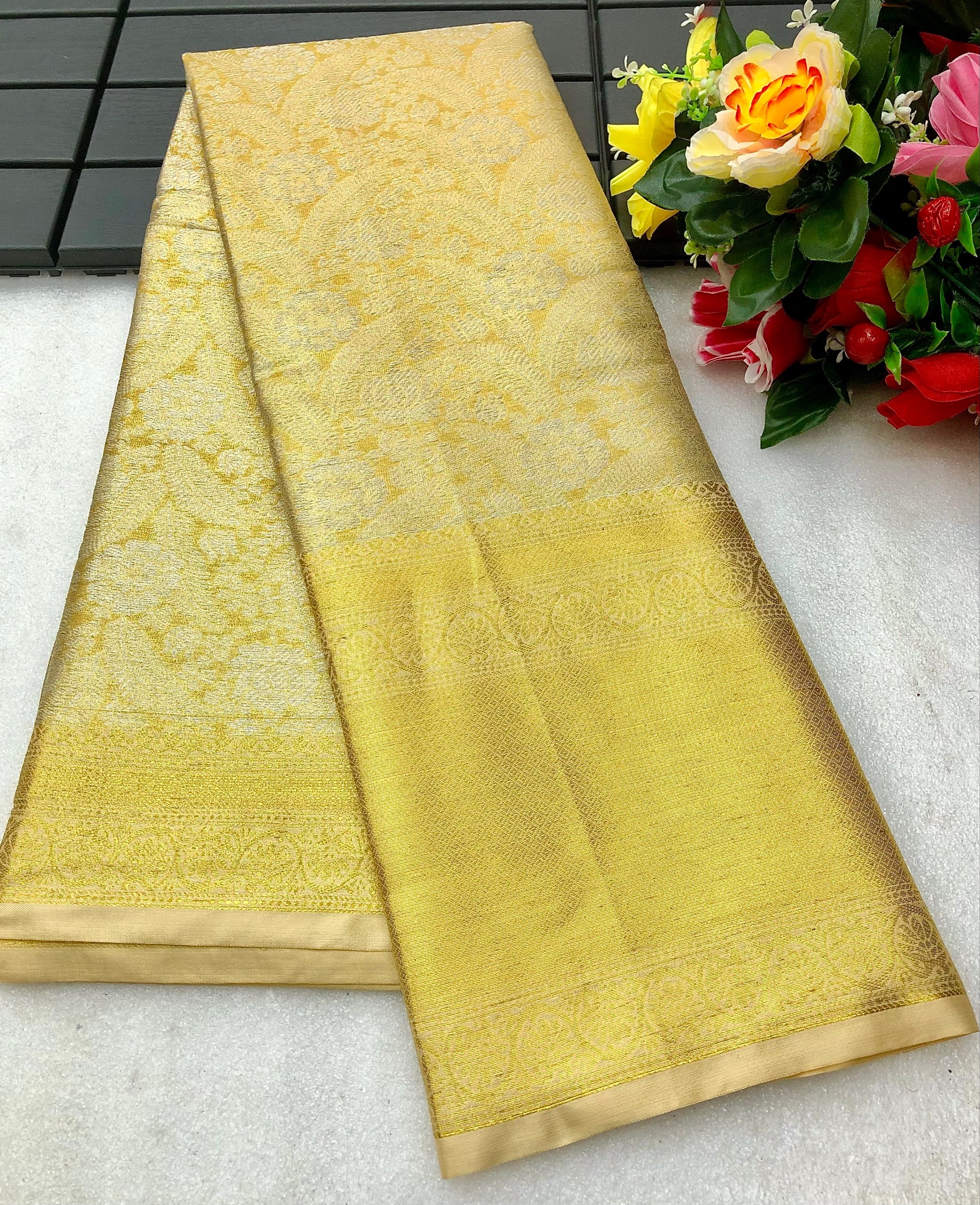 Goldie Kanjiviram Silk Gold Zari Weaving Saree