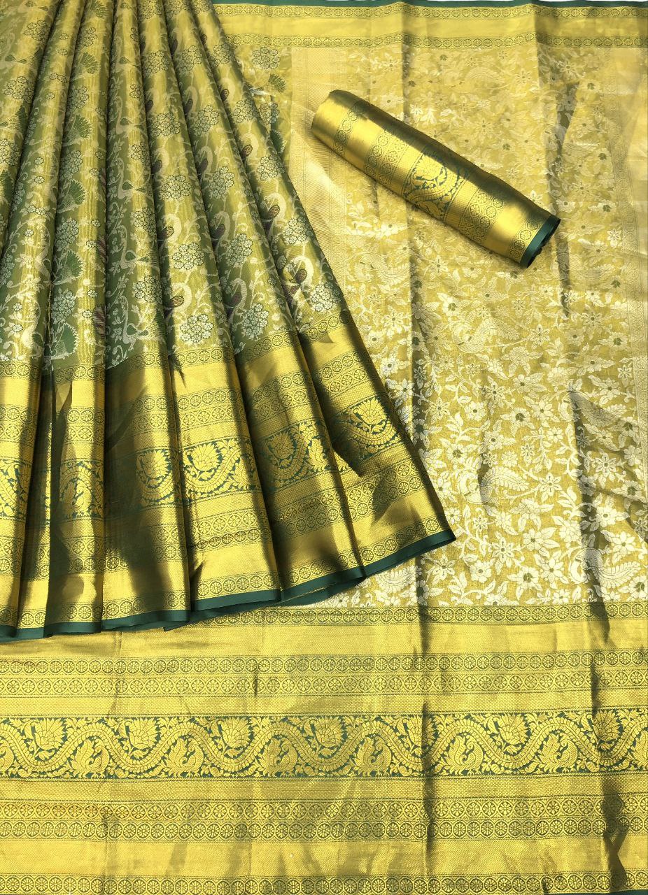 Kawasaki Kanjiviram Pattu Silk Pure Gold Zari Weaving Saree