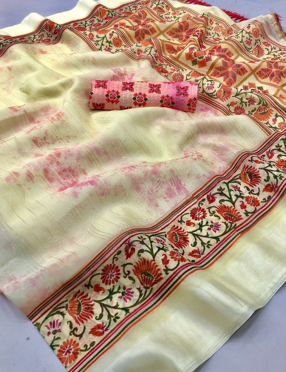 Fishry Georgette Printed With Foil Work Saree