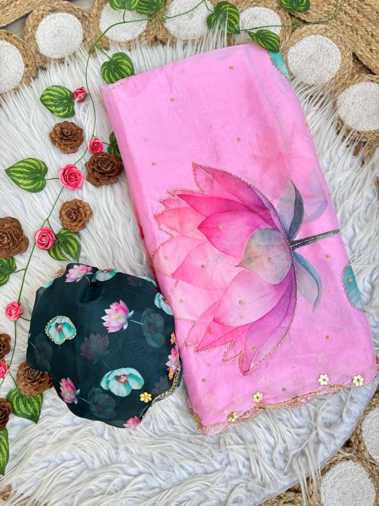 Maintain Teby Silk Floral And Handwork Saree