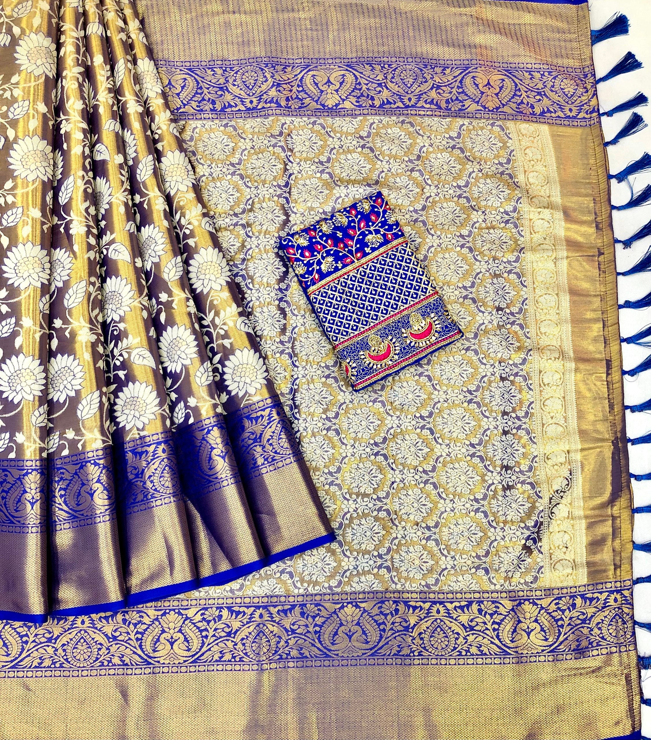 Tarini Kanjiviram Pattu Silk Pure Zari Weaving Saree