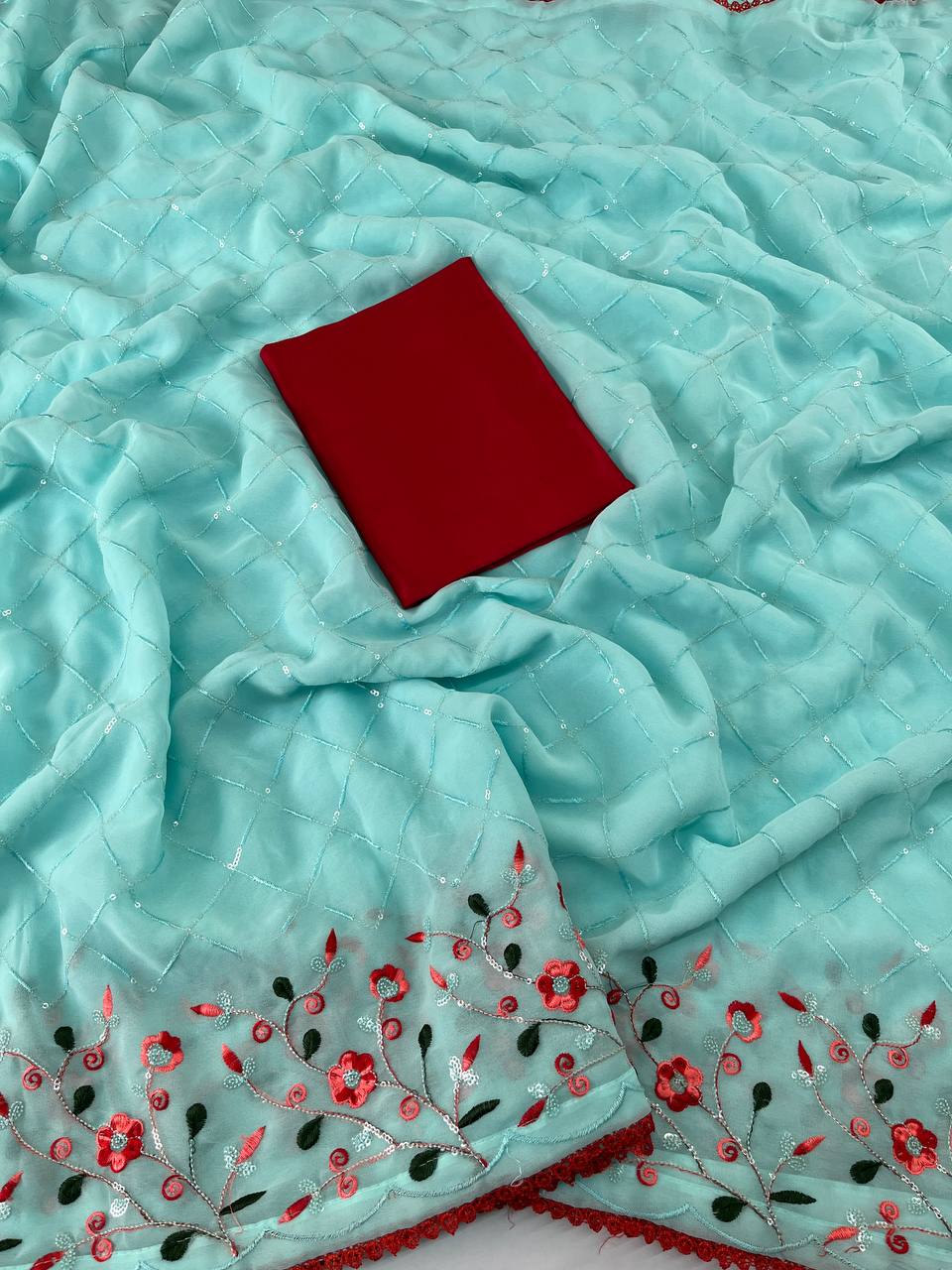 TIna 3 Chiffon Dyed With Embroidery Work Saree