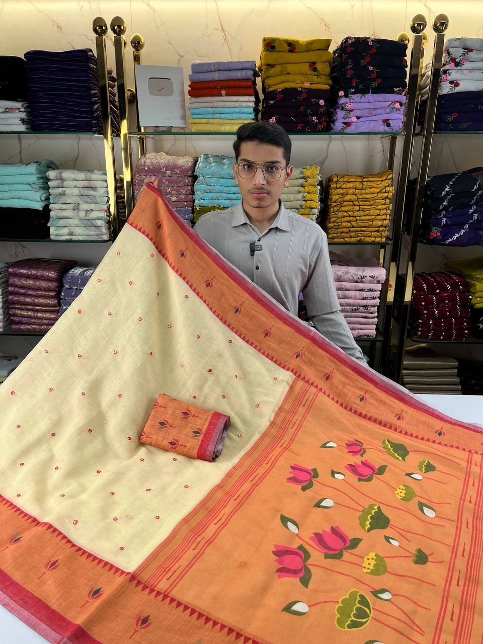 Route Soft Linen Paithani Style Printed Saree