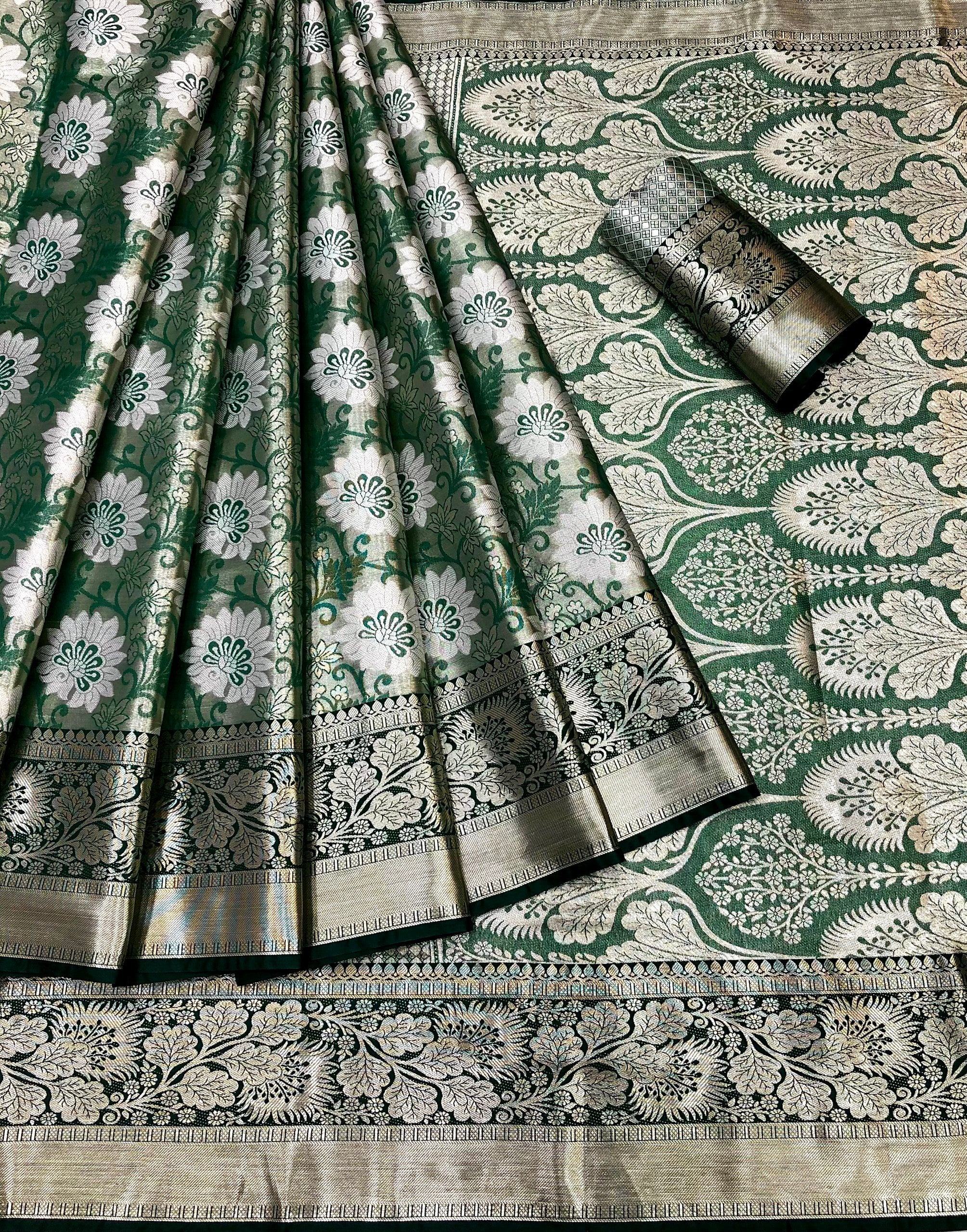 Rollins Kanjiviram Pattu Silk Pure Silver Zari Weaving Saree