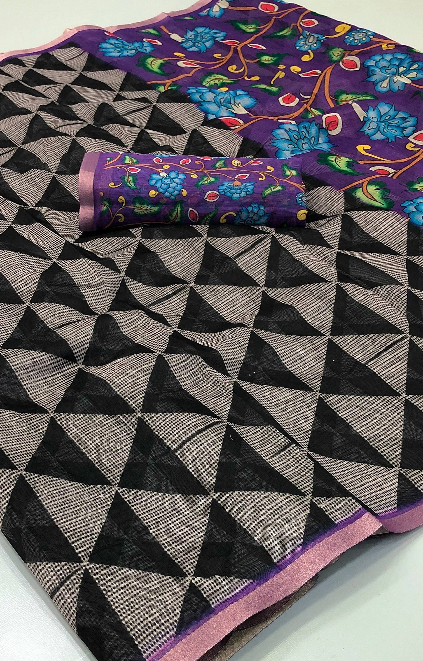 Reduce Soft Chenderi Floral Digital Print Saree