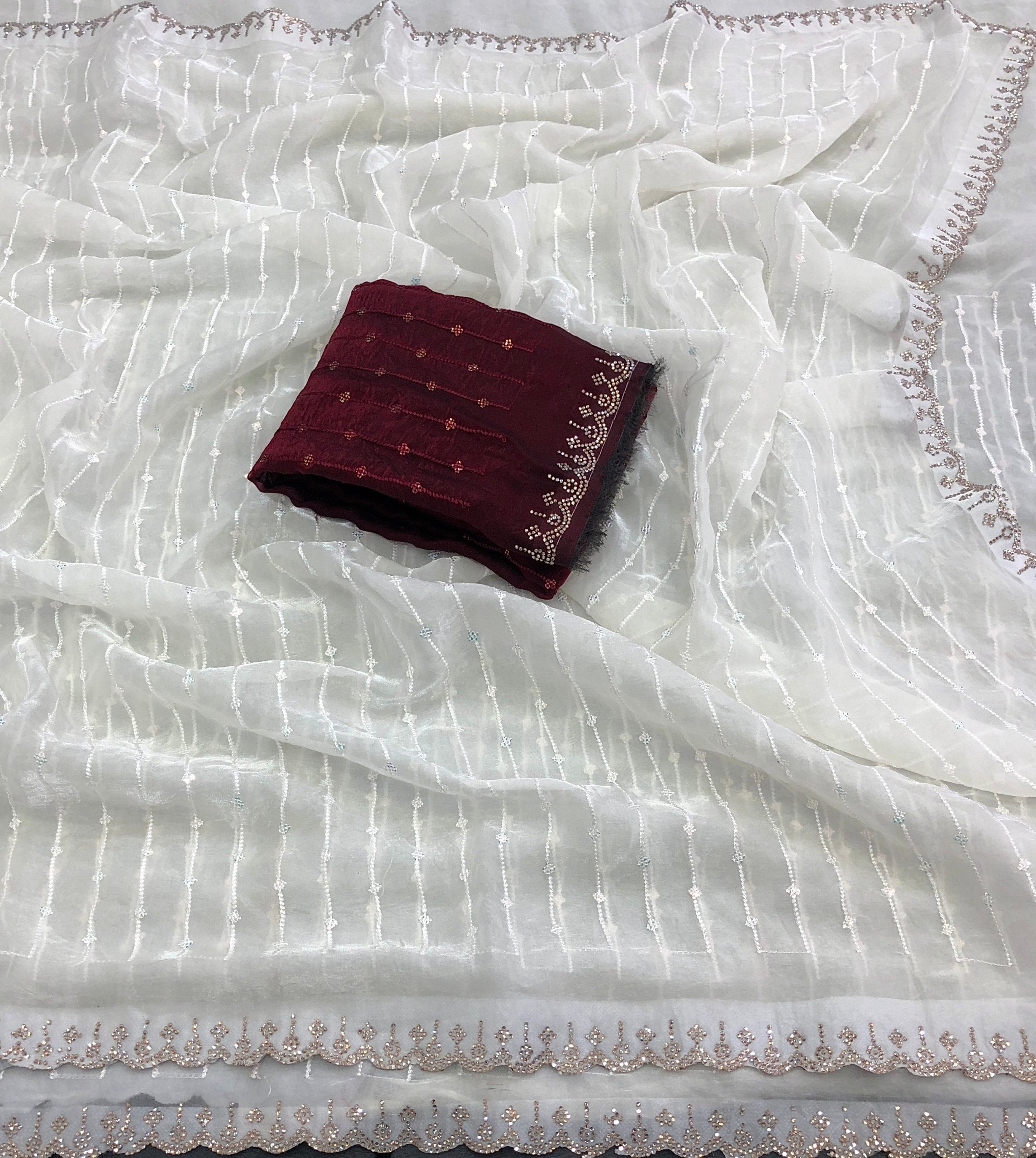 Christmas 2 Space Silk Fendy Satin Embroidery Saree