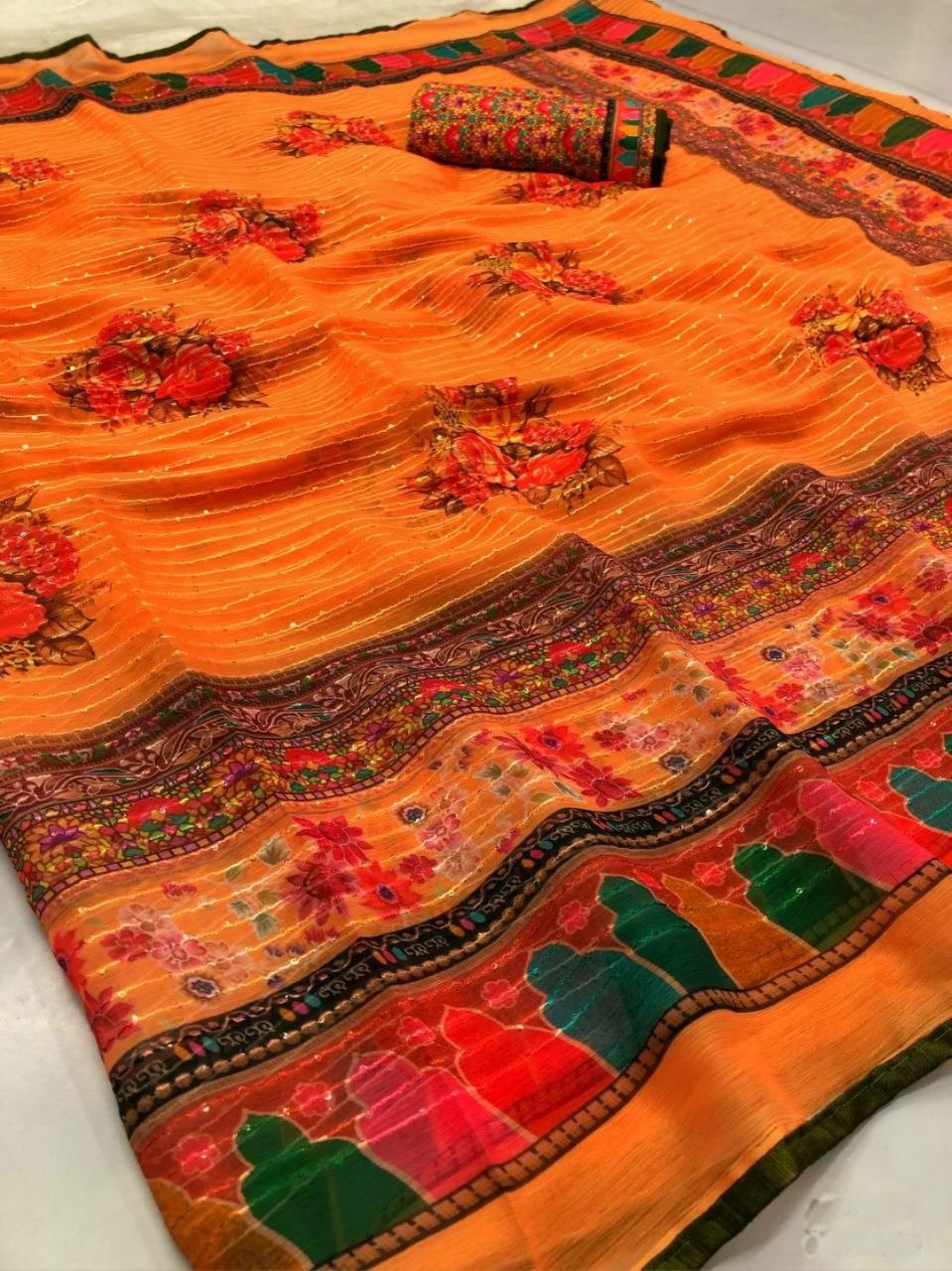 Lotus Chiffon Silk with 3D Floral Print Saree