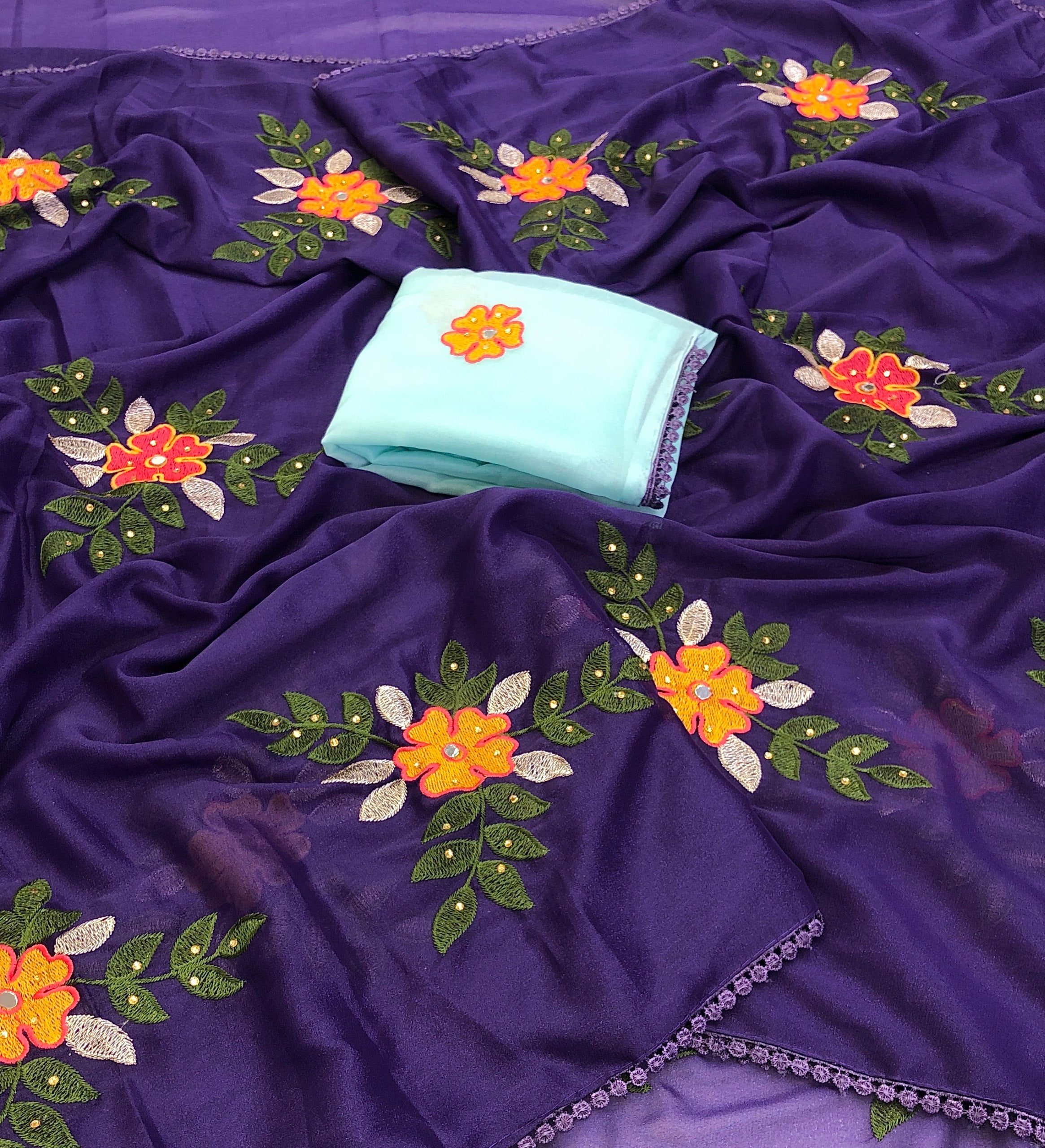 Sarish Soft Georgette Silk With Embroidery Work Saree