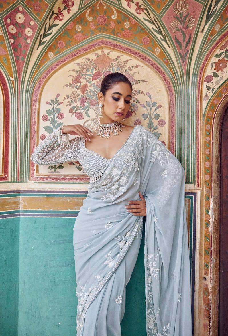 Nova Faux Georgette C-Pallu Embroidery Work Saree