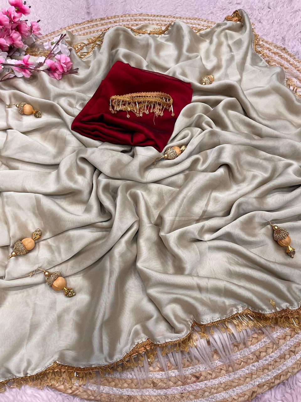 Farza Rangoli Silk Hand Made Lace Saree