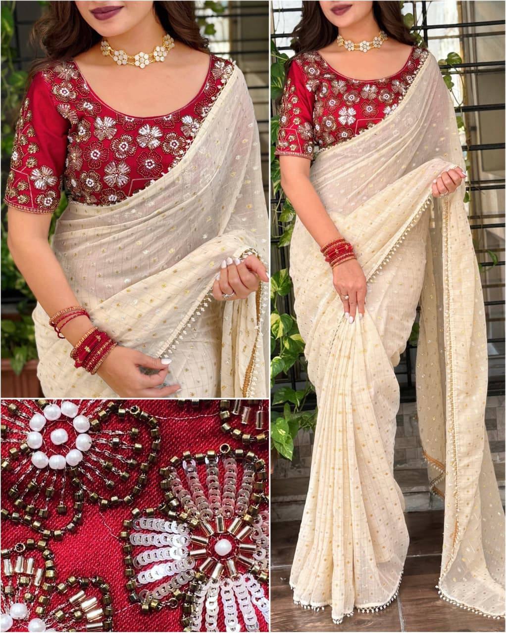 Kahir Crunchy Georgette Zari Weaving Butti Saree