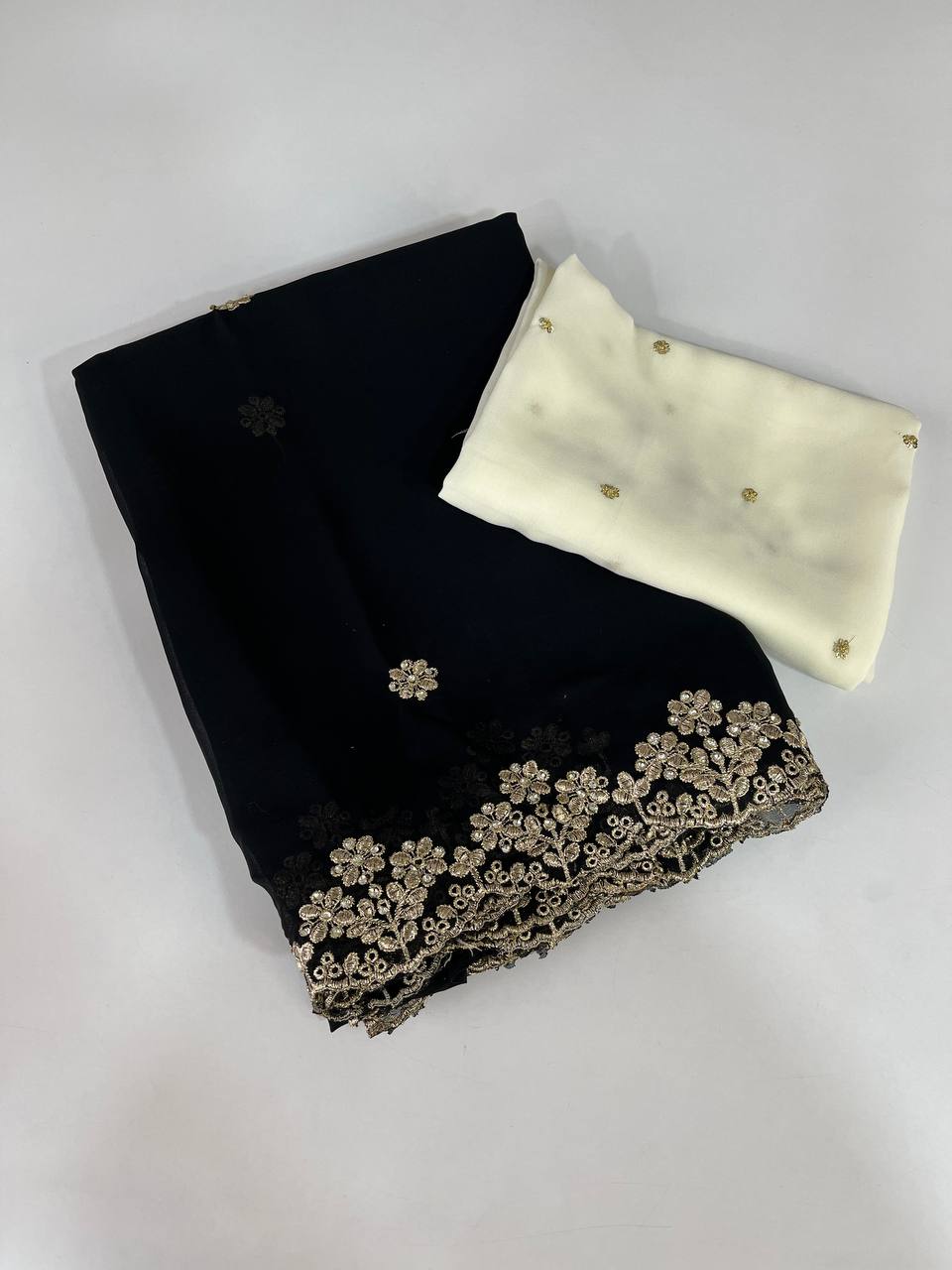 Sahir Faux georgette Zari Work Embroidered Saree