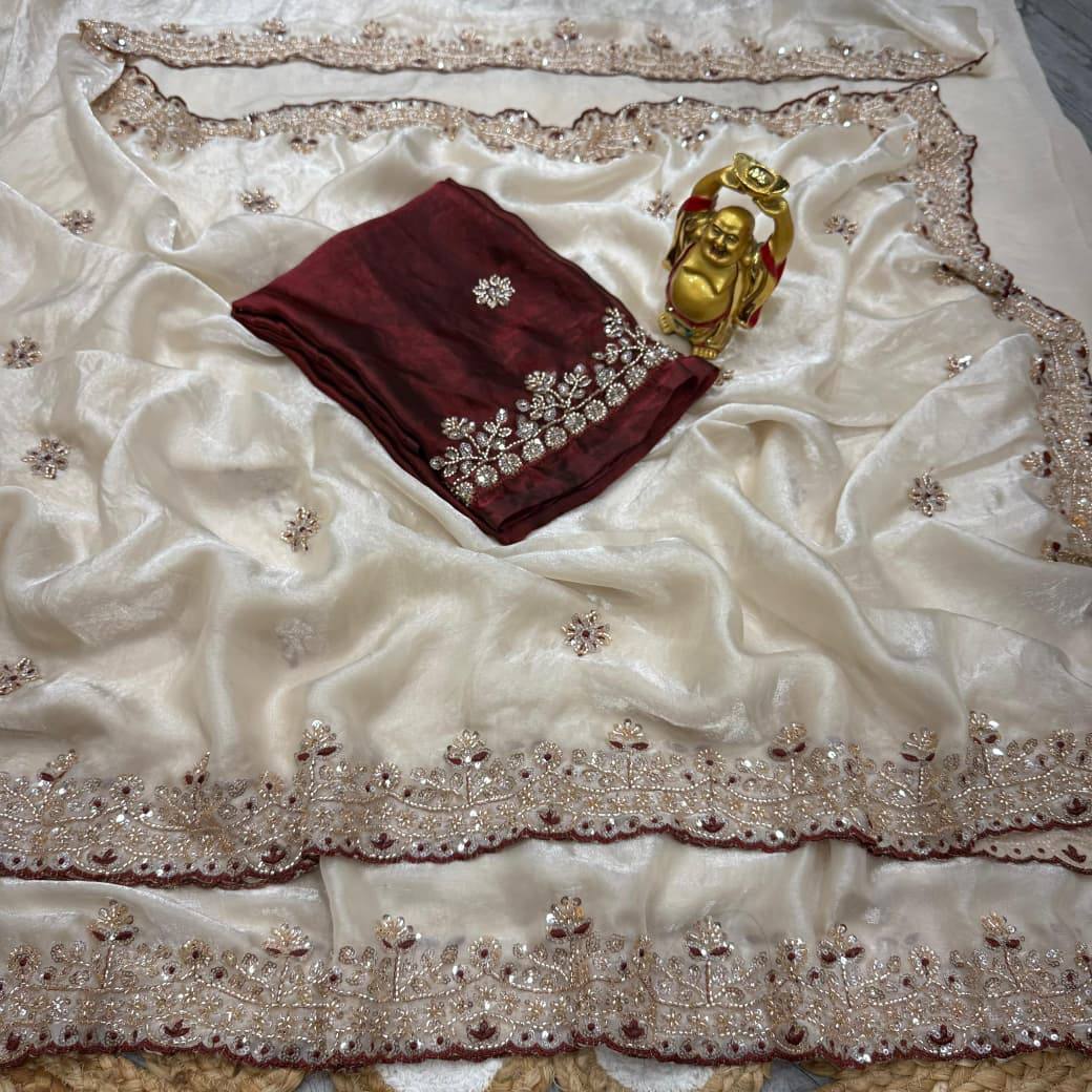 Aflaak Space Silk Velvet Shine Handwork Saree