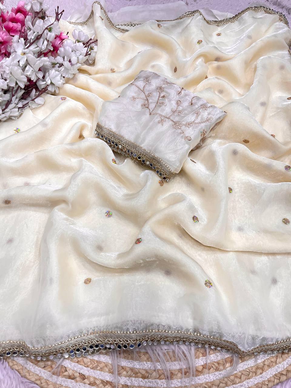 Pretty Fandy Sattin Sequence Butti all Over Saree