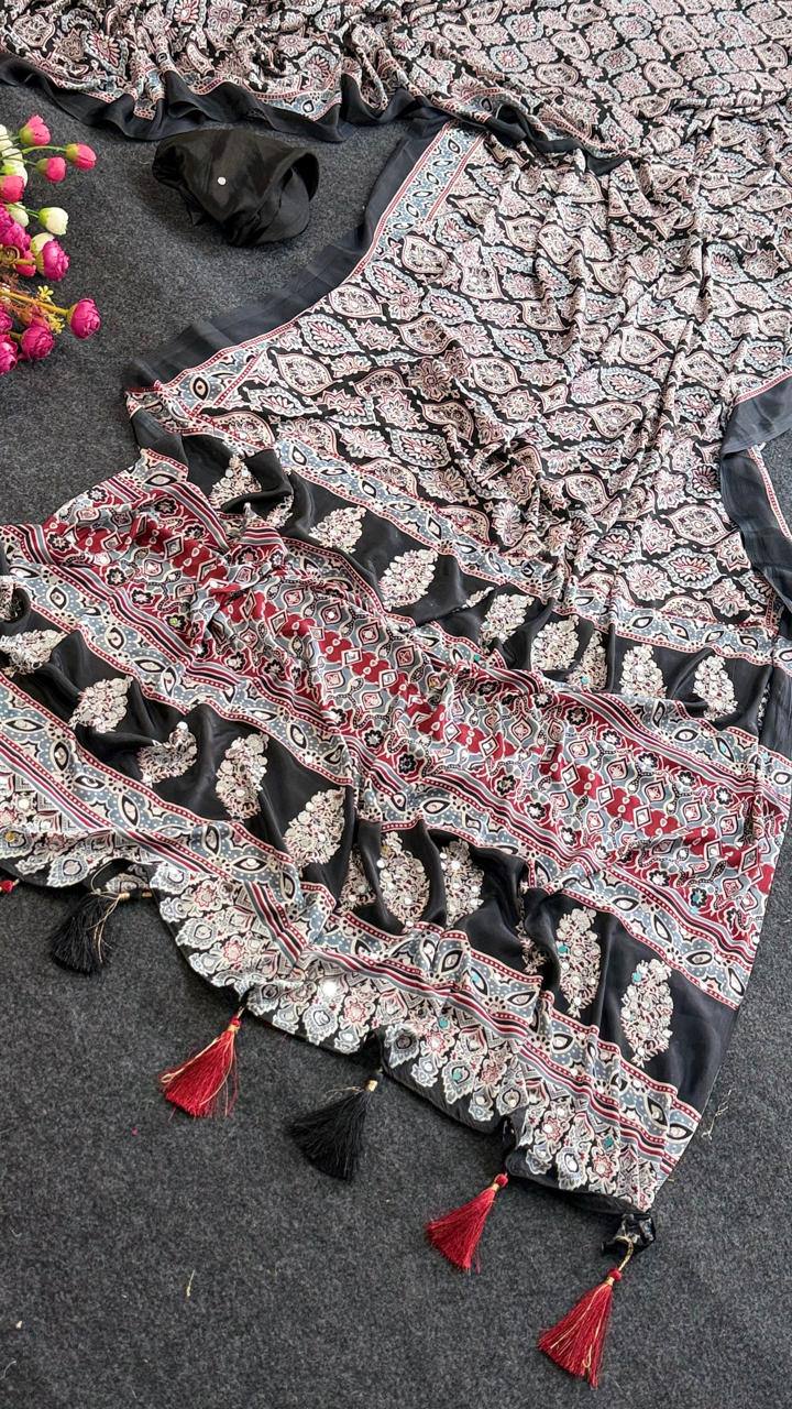 Shaaz 3 Satin Moss Weightless Mirror Work Saree
