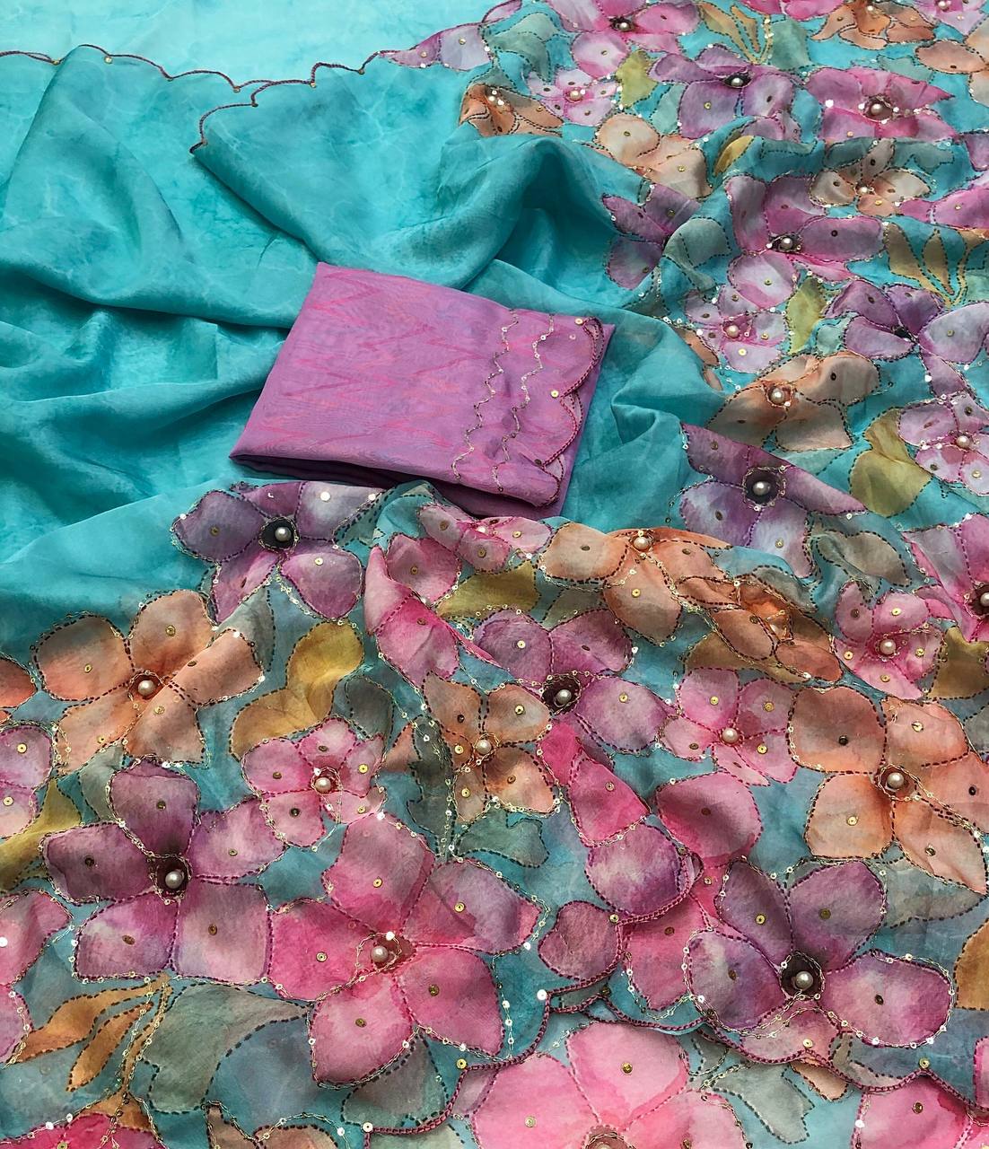 Unsaved Pure Tebby Silk Printed Diamond Work Saree