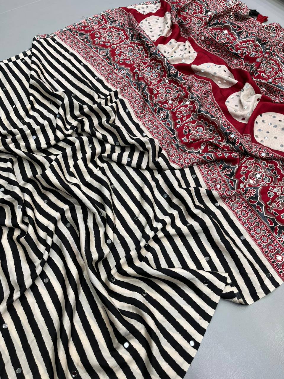 Mishal Modal Satin Ajrakh Printed Saree