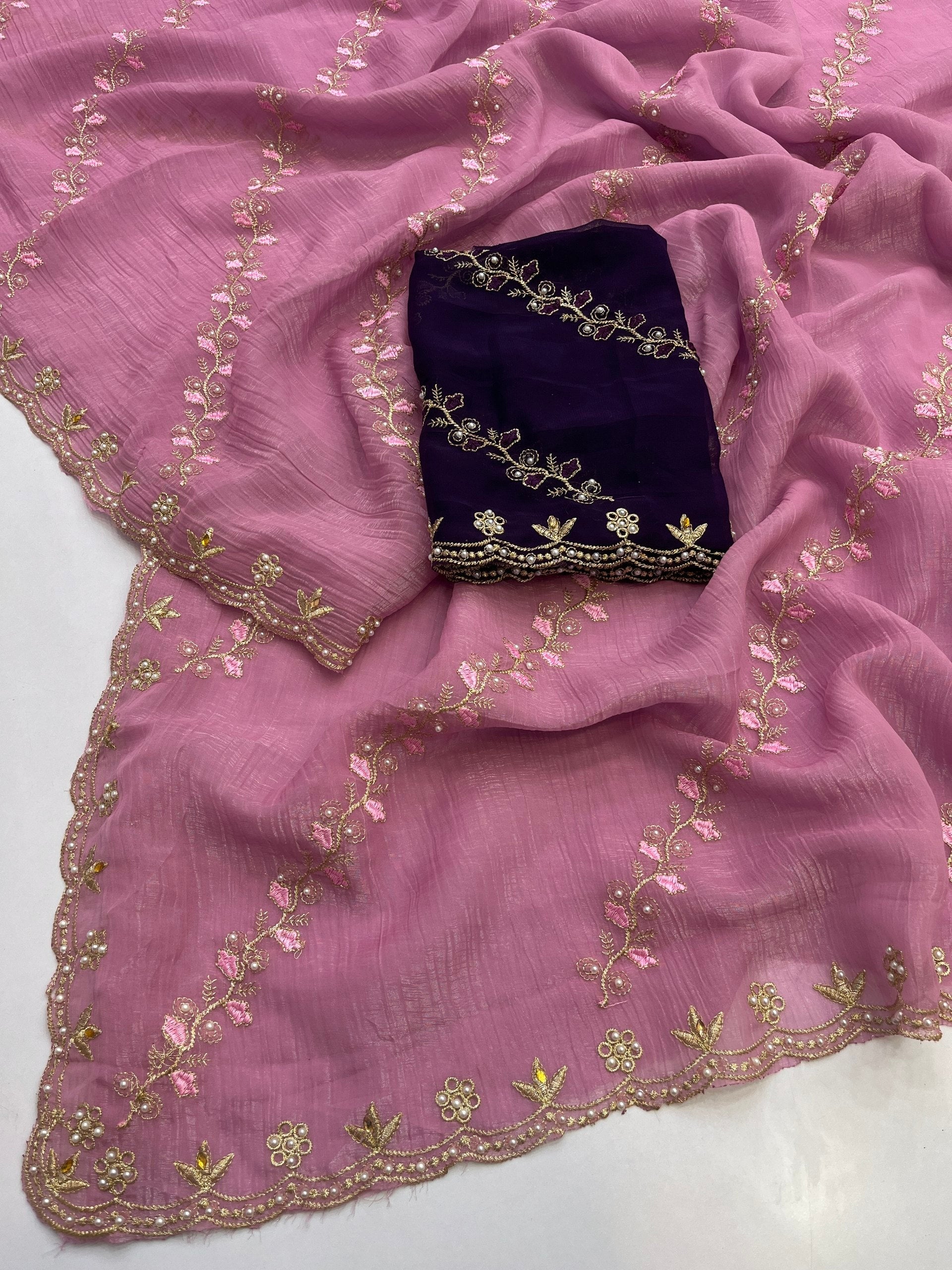 July Soft Crunchy Silk Crush Embroidery Saree