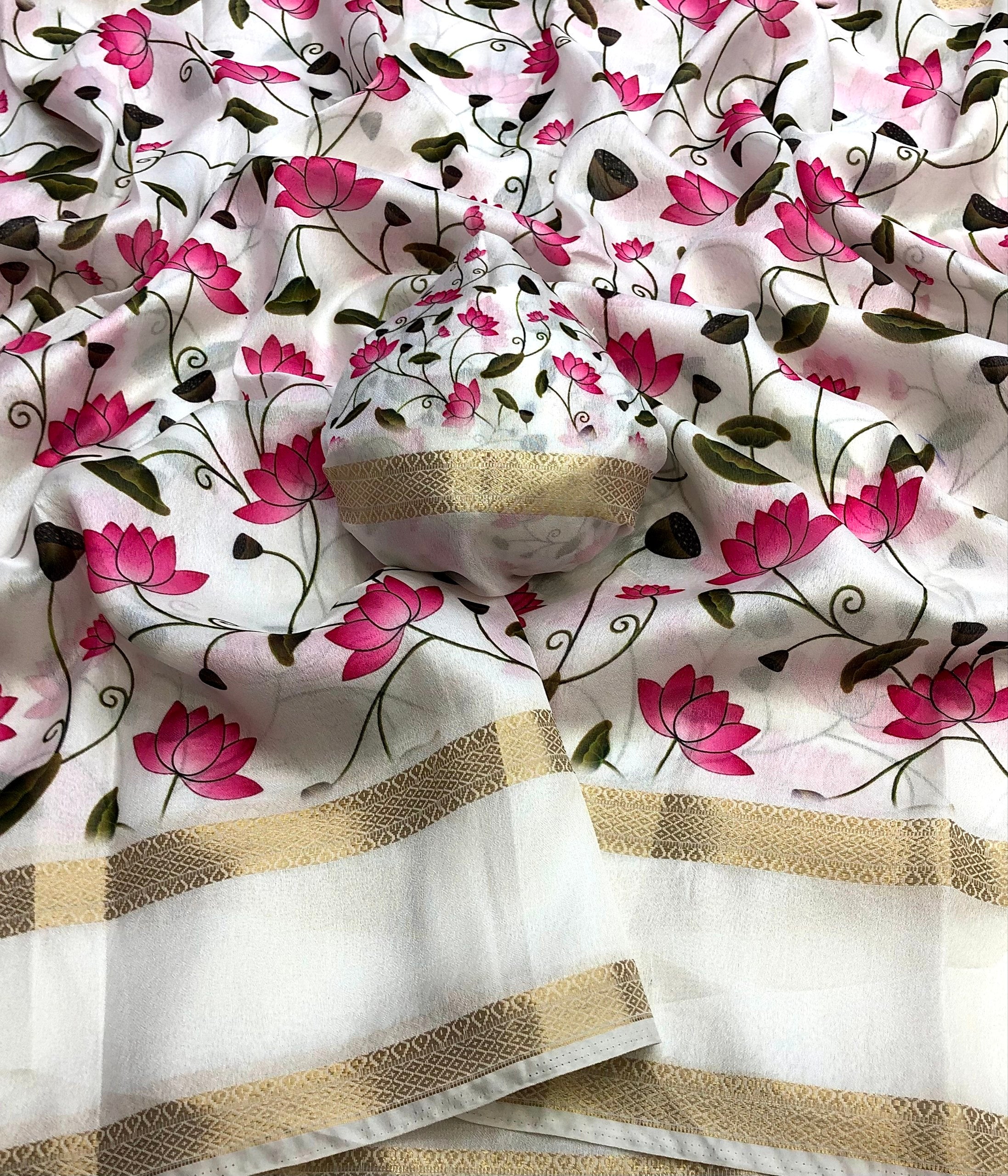 Saltus Weightless Chiffon with lotus Printed Saree