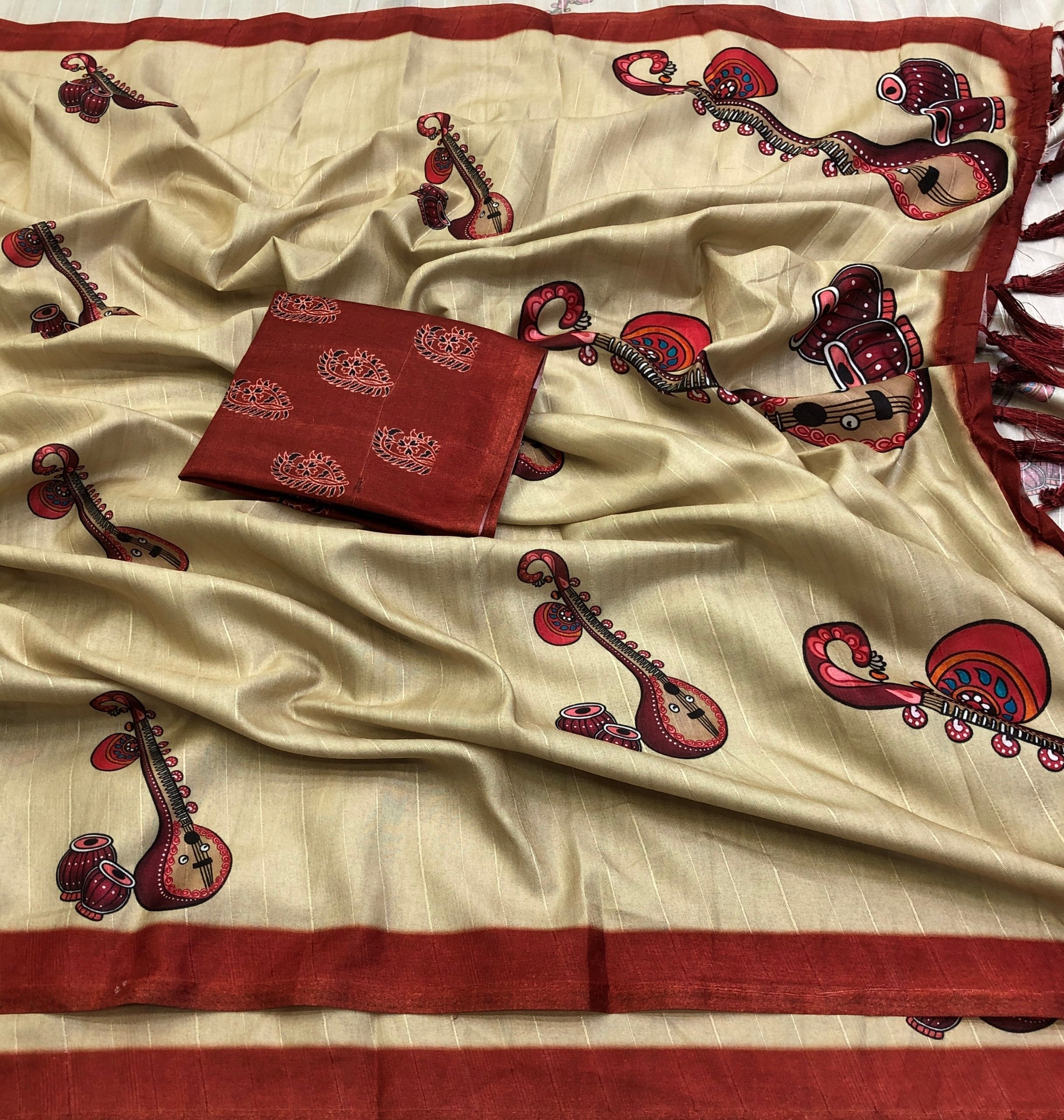 Hooriya Tussar Silk Digital Printed Saree