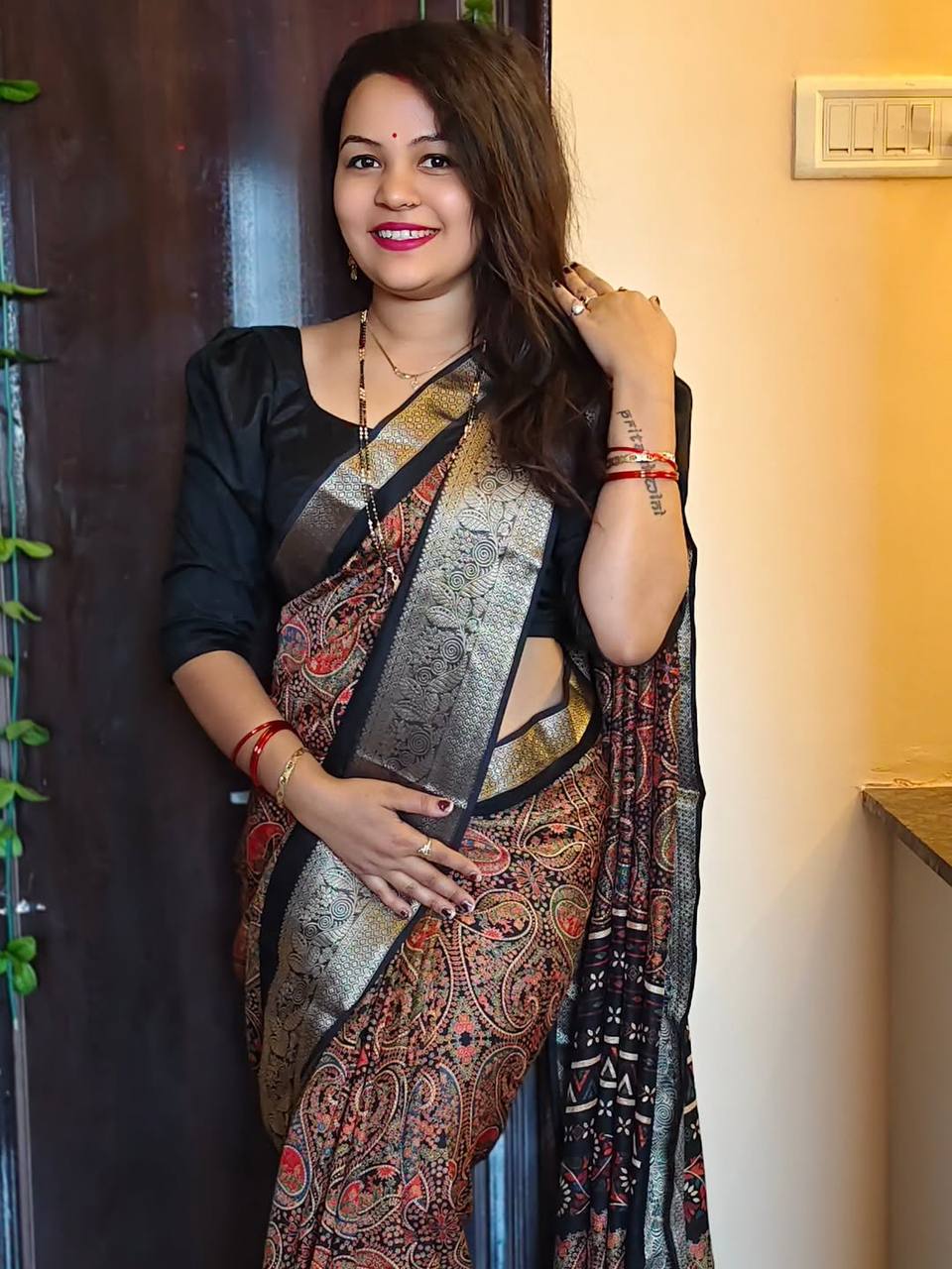 Zelia Premium Georgette Ajrakh Printed Saree