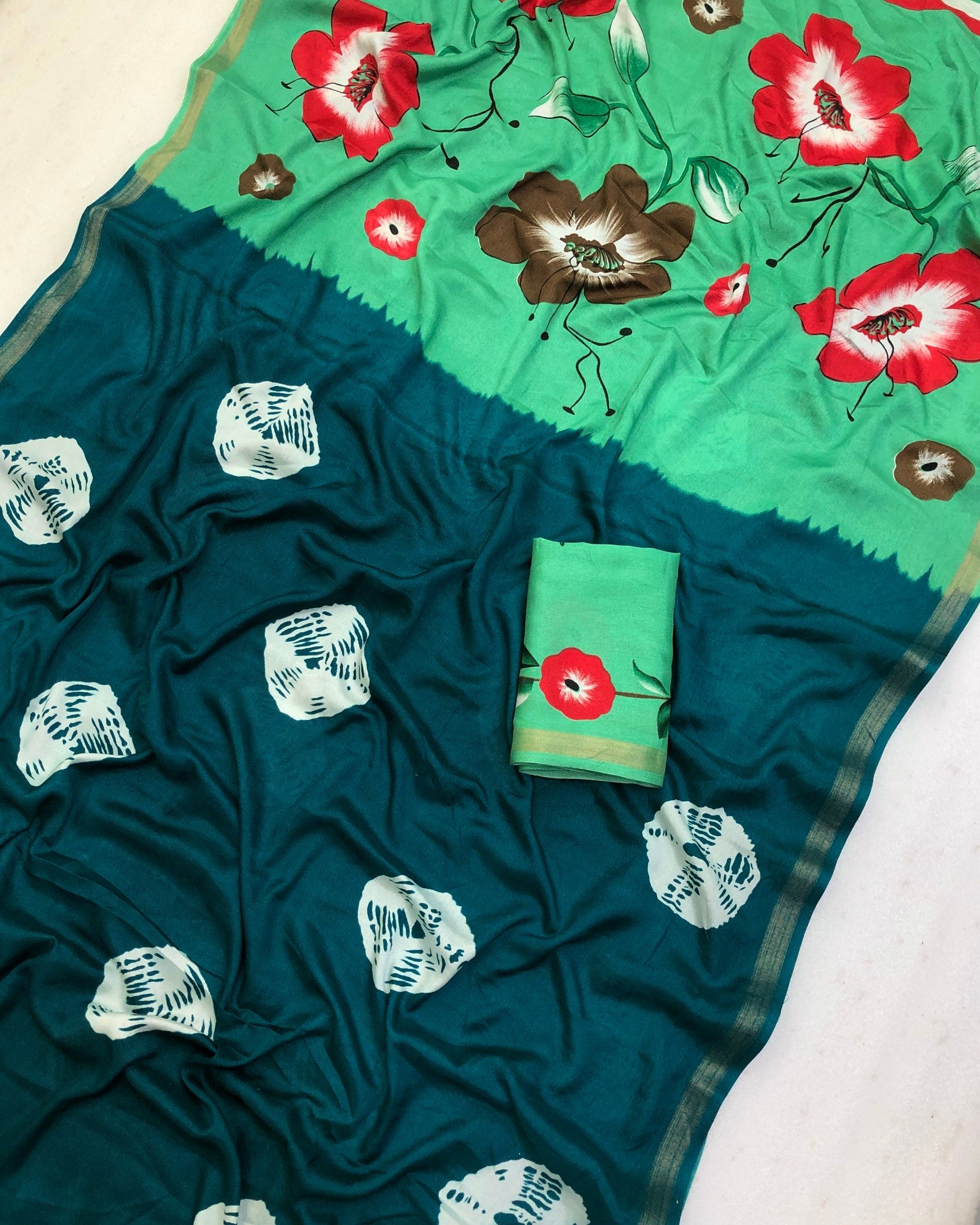 Azmee Mul Cotton Bandani Print Saree