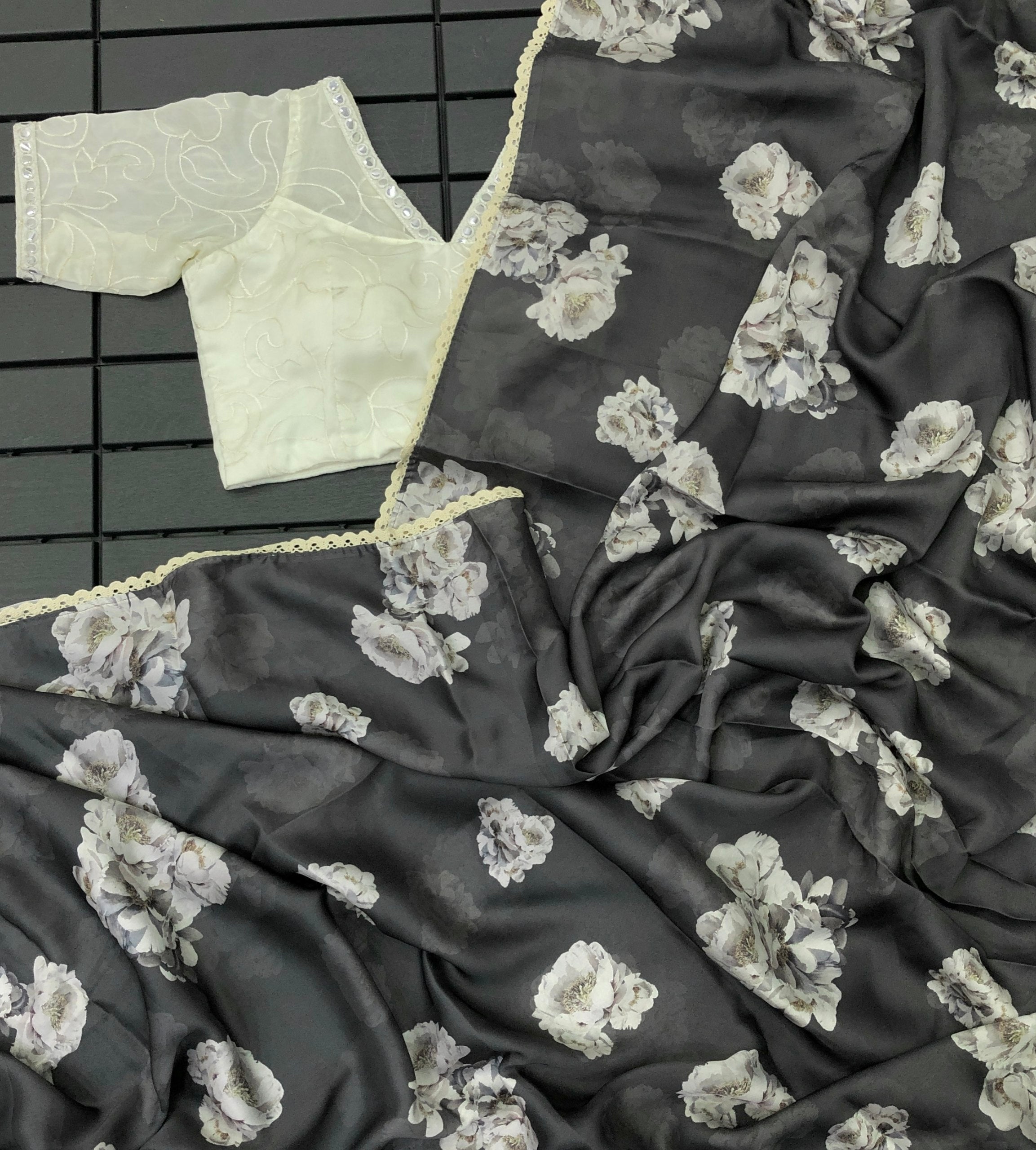 Falqa 2 Smooth Satin Georgette floral Print Saree
