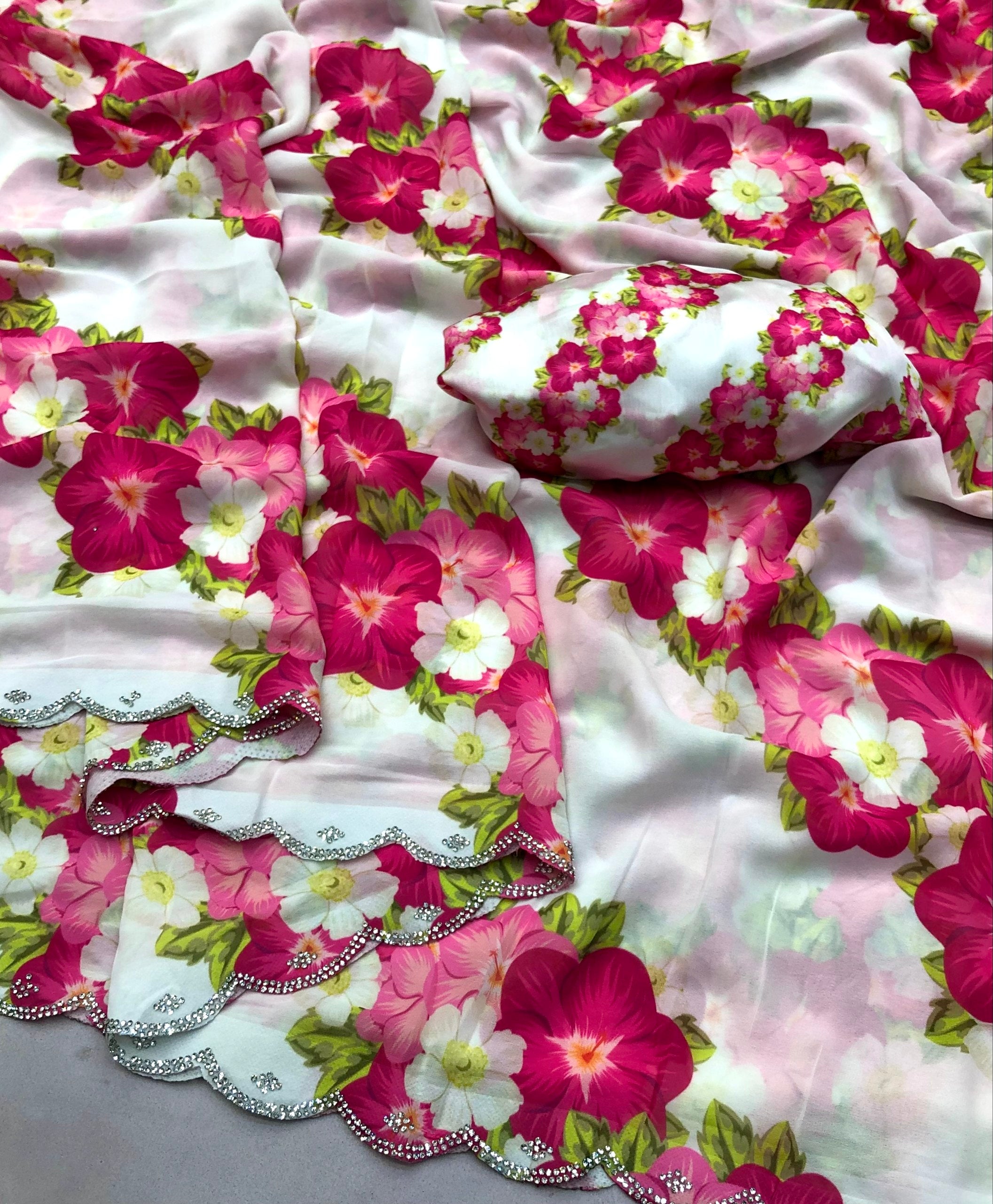 Riot Weightless Chiffon Multi Floral Print Saree