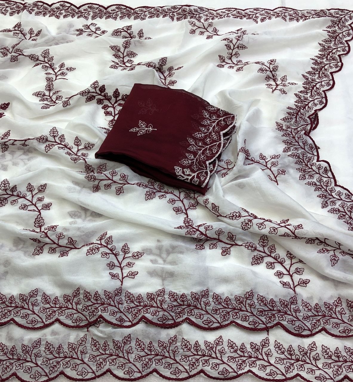 Kajra Rangoli Crush Thread Embroidery Work Saree