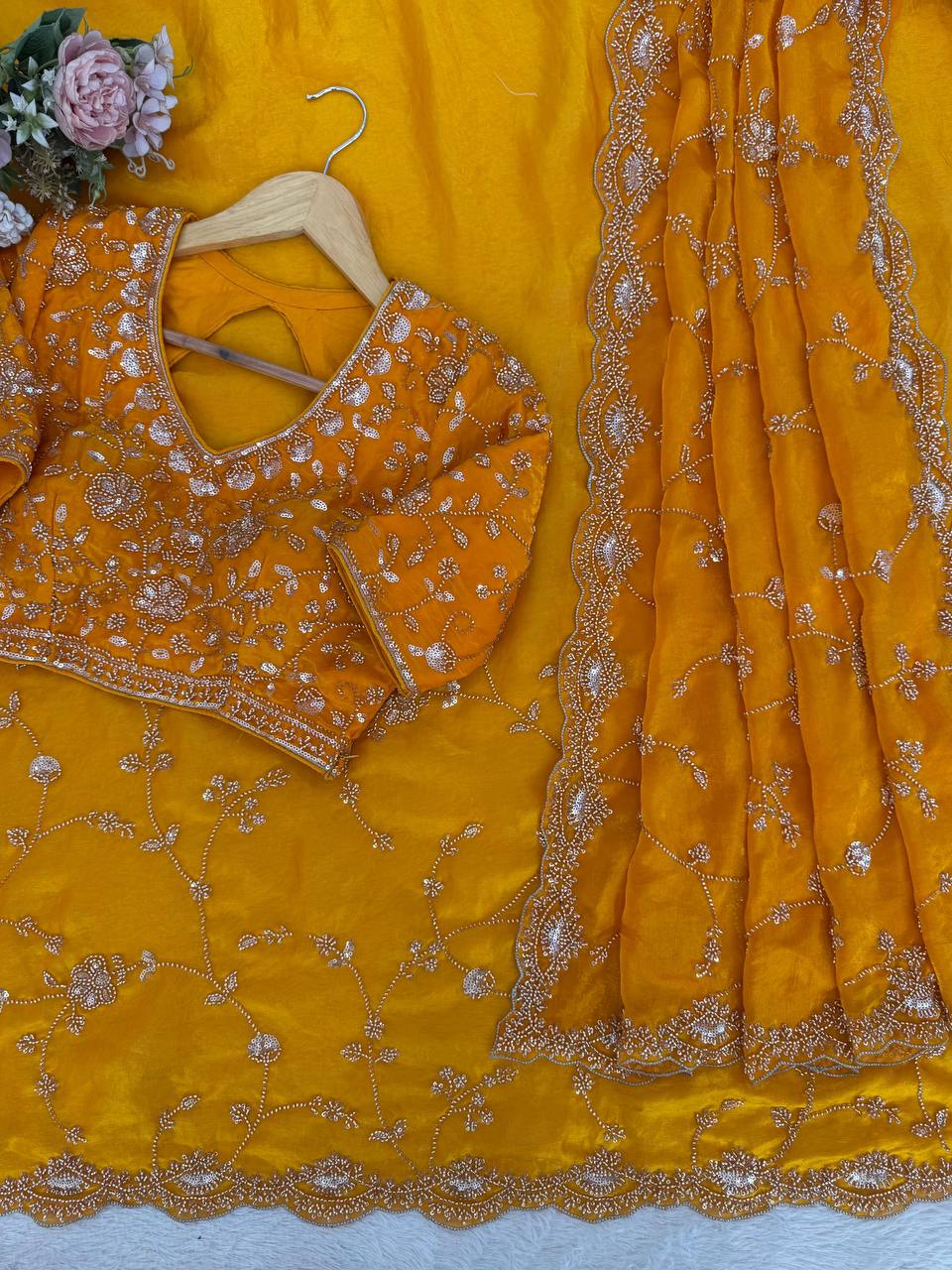 Zeria Space Silk Beads & Sequence Work Saree