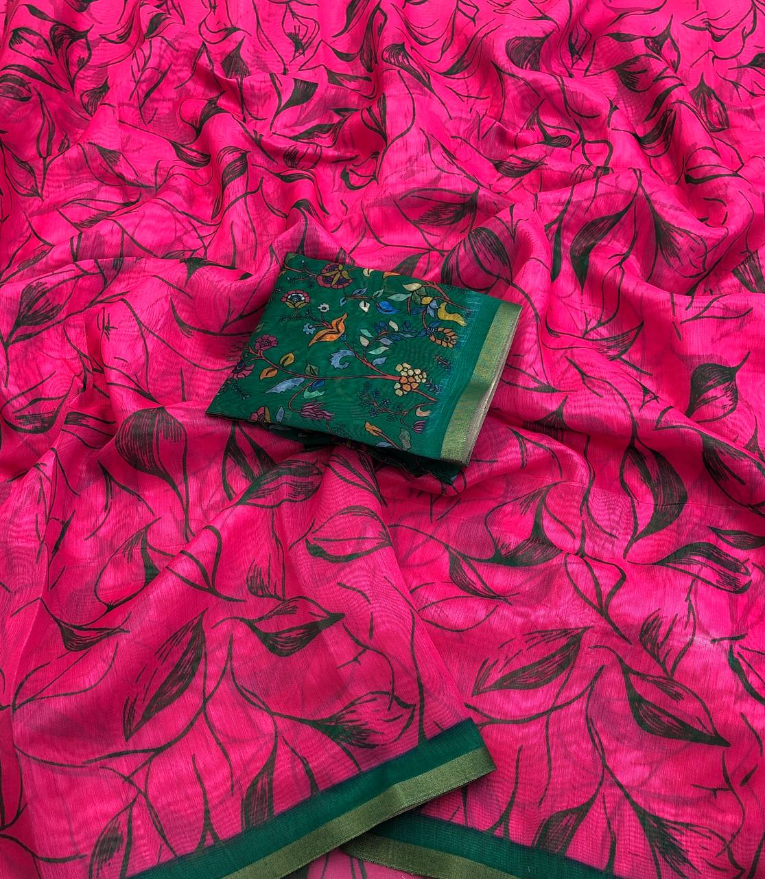 Nixia Soft Linen Floral Digital Print Saree