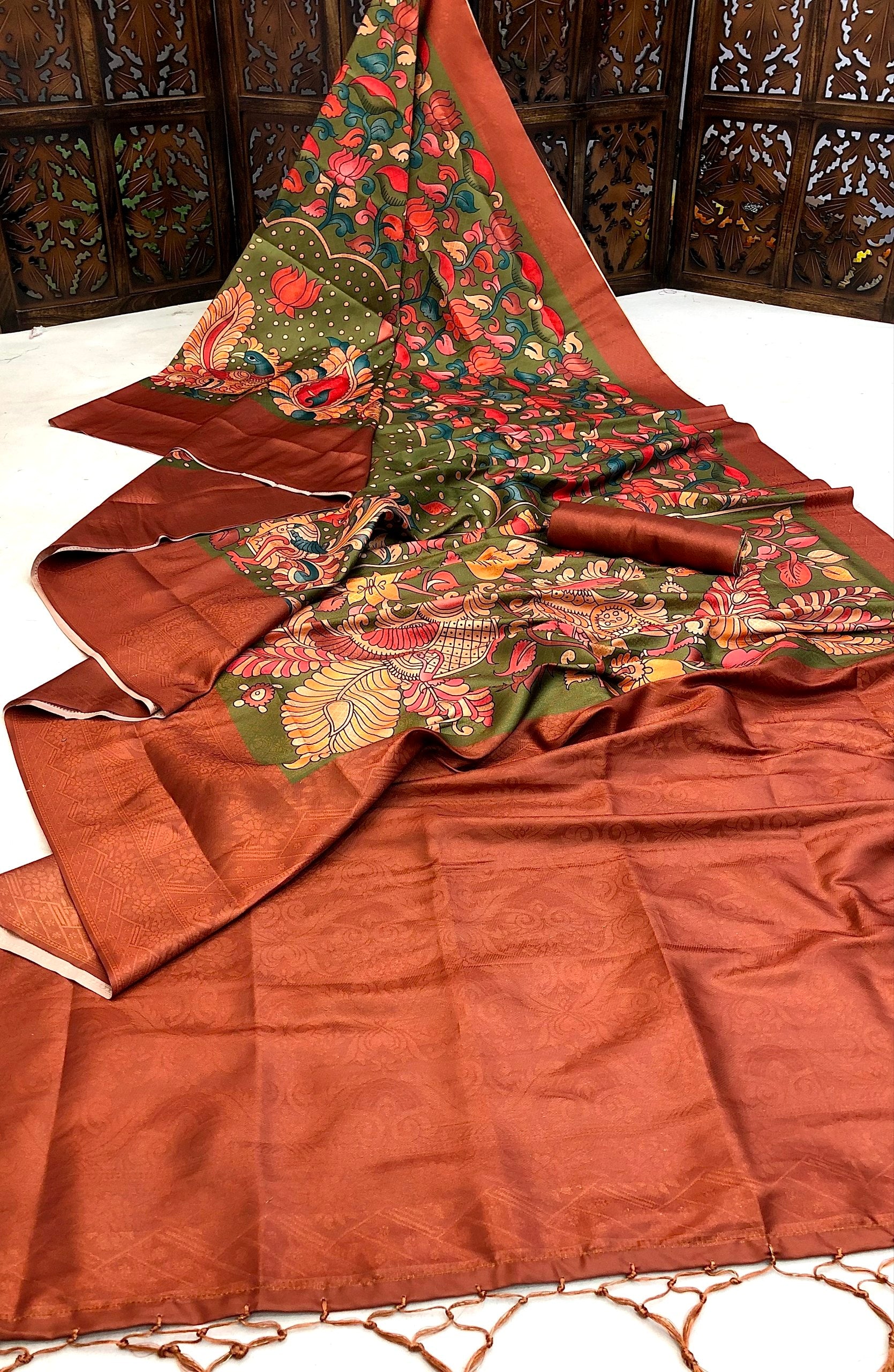 Ruchika Silk Weaving With Kalamkari Printed Saree