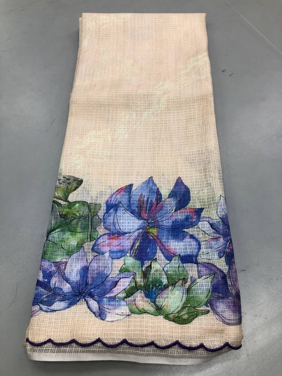 Soft Linen Printed, Furr & Foil Work Sarees with Blouse