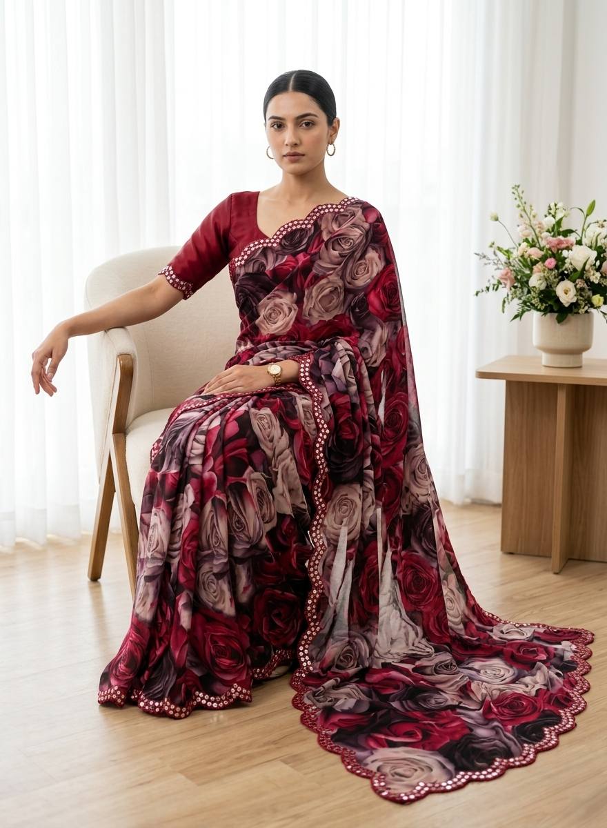 Angil Weightless Chiffon With Floral Printed Saree