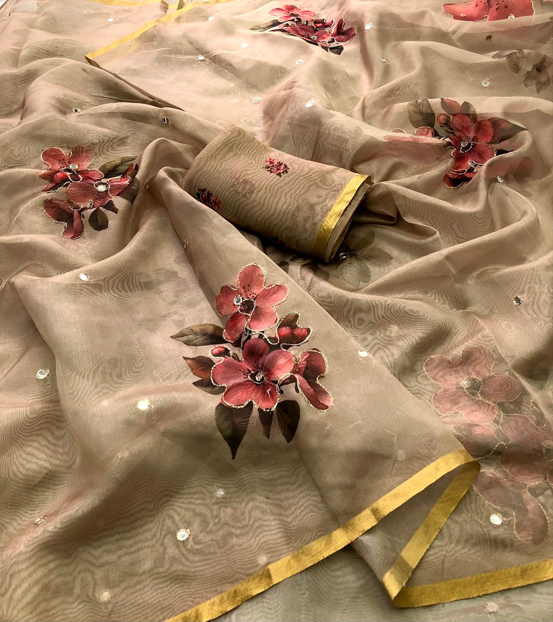 Sarmin Organza Floral Digital Print Saree
