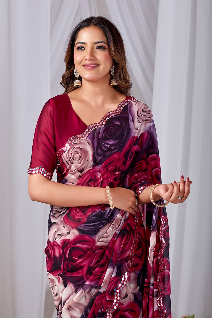 Angil Weightless Chiffon With Floral Printed Saree