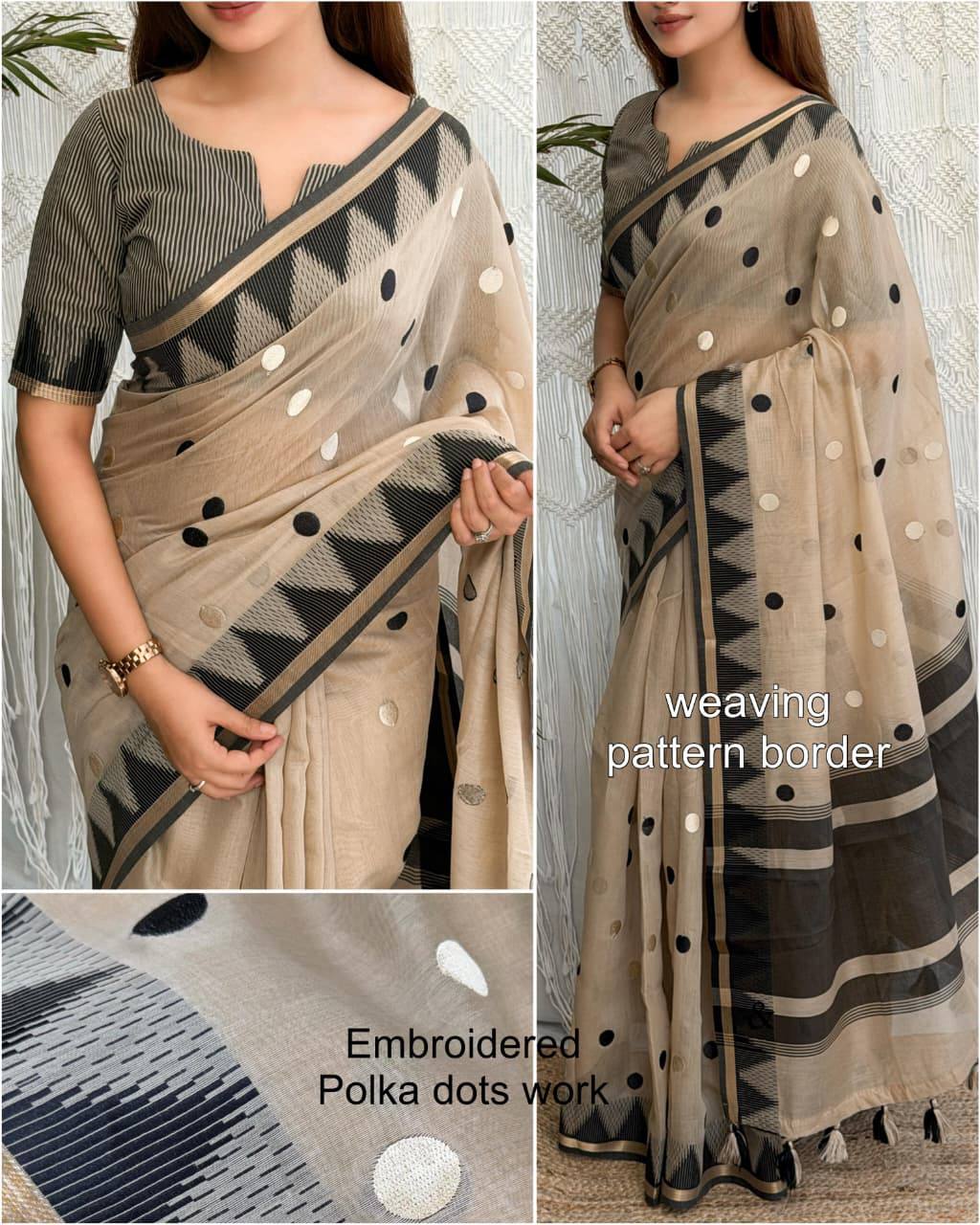 Polkia Modal Cotton Embroidered Polka Dots Saree