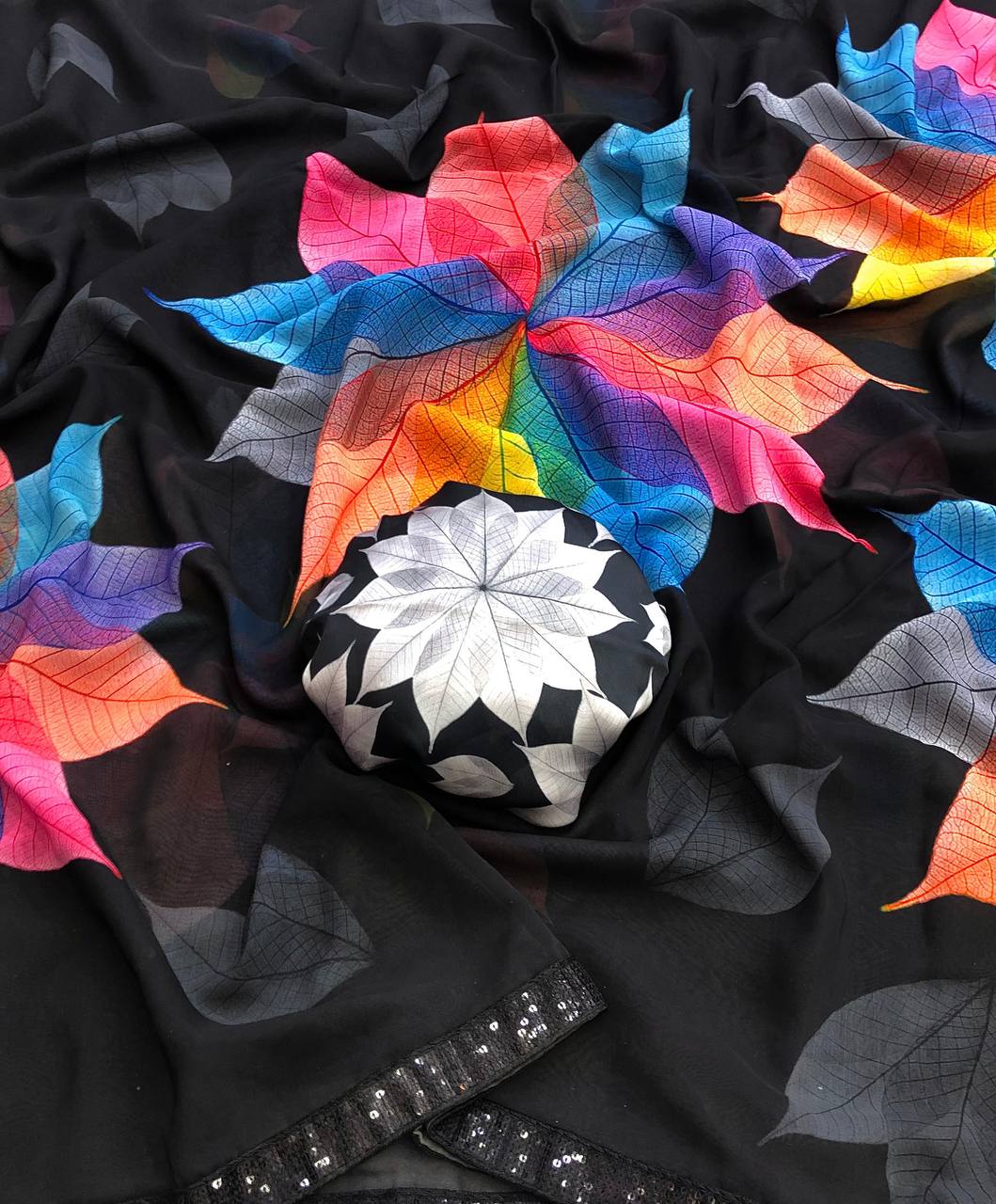 Leaflet Chiffon Floral Digital Print Saree
