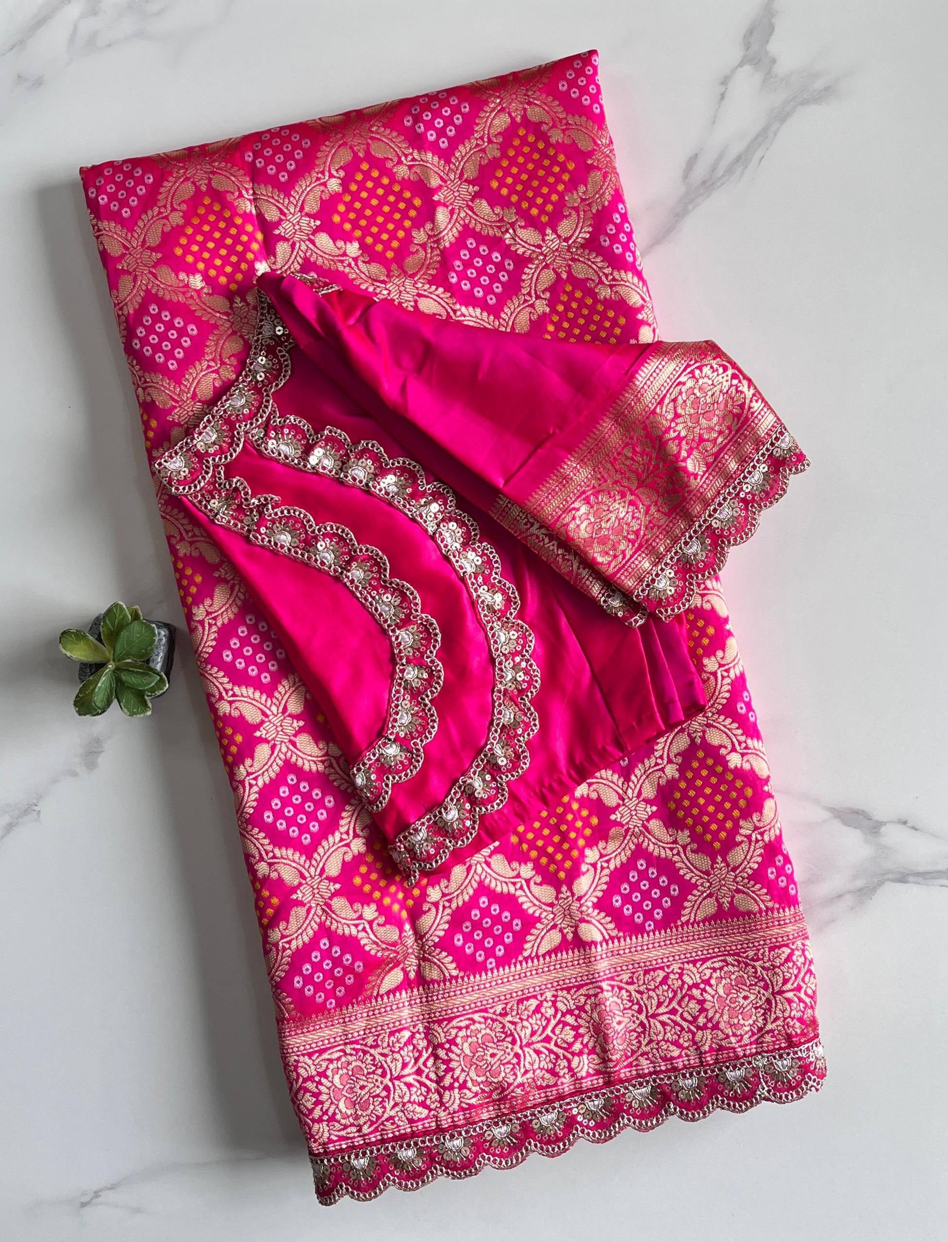 Premium Banarasi Pattu Bandhani Weaving Saree