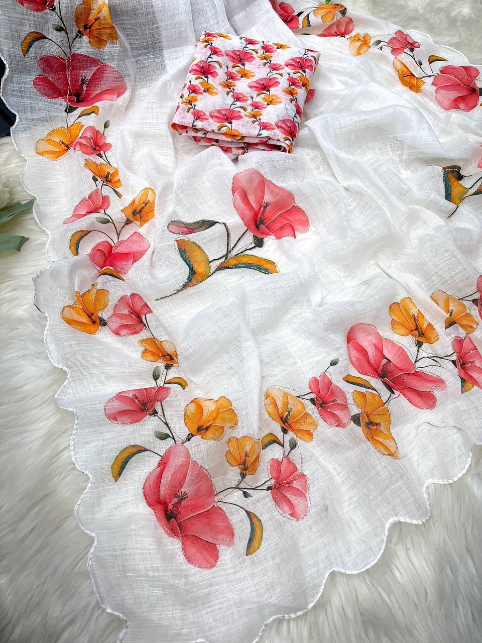 Appear Soft Lenin Digital Print Saree