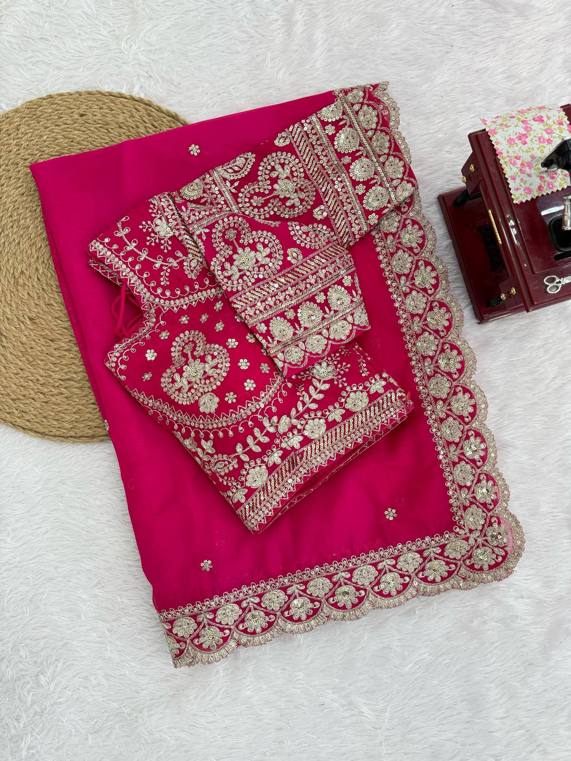 October Tibby Silk Sequence With Thred Work Saree
