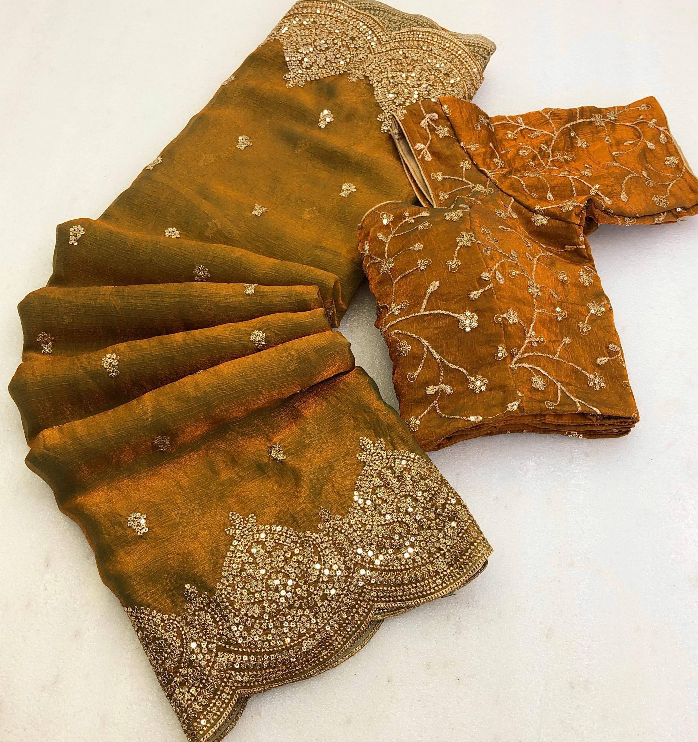 Goldish Very Soft and Elegant Georgette Fabric Saree