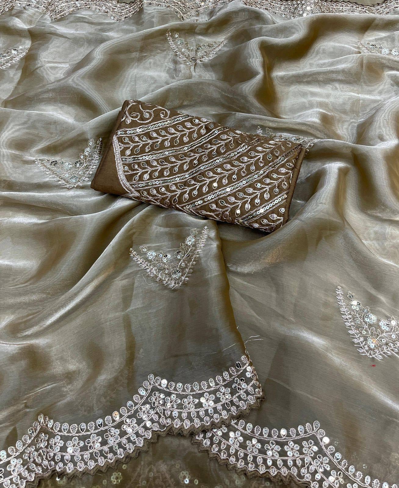 Chaandi Jimmy Choo Satin With Gold Zari Embroidery Saree