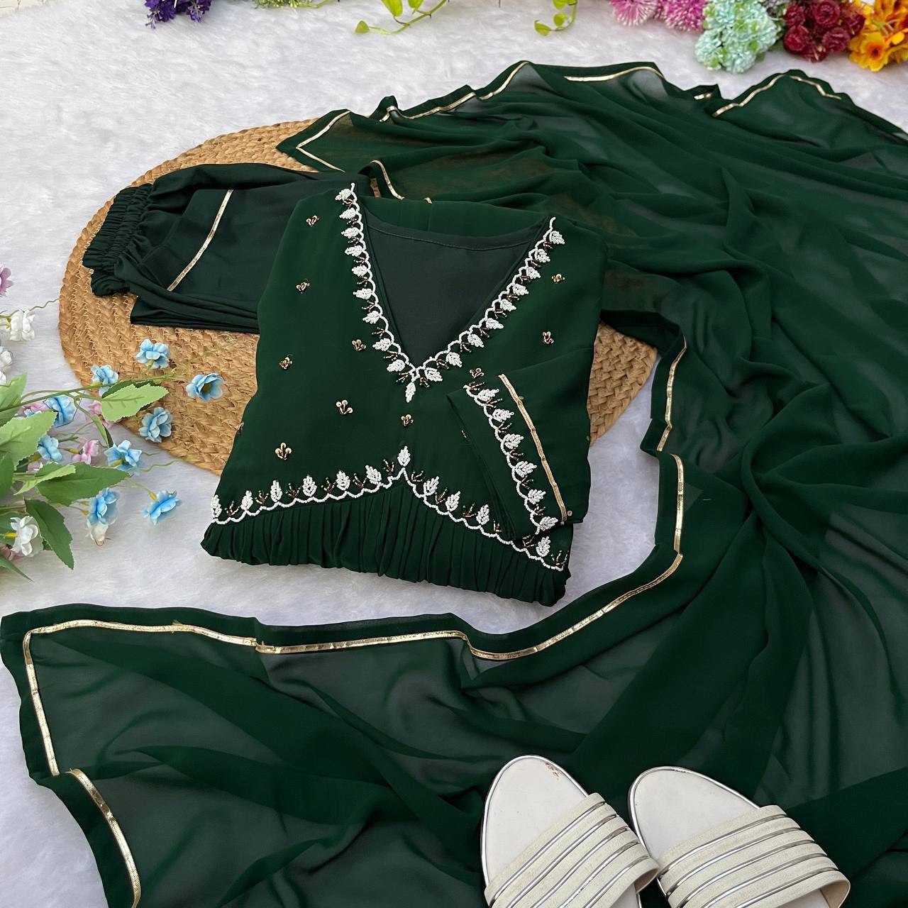 Root Fox Georgette Gown With Dupatta And Pant