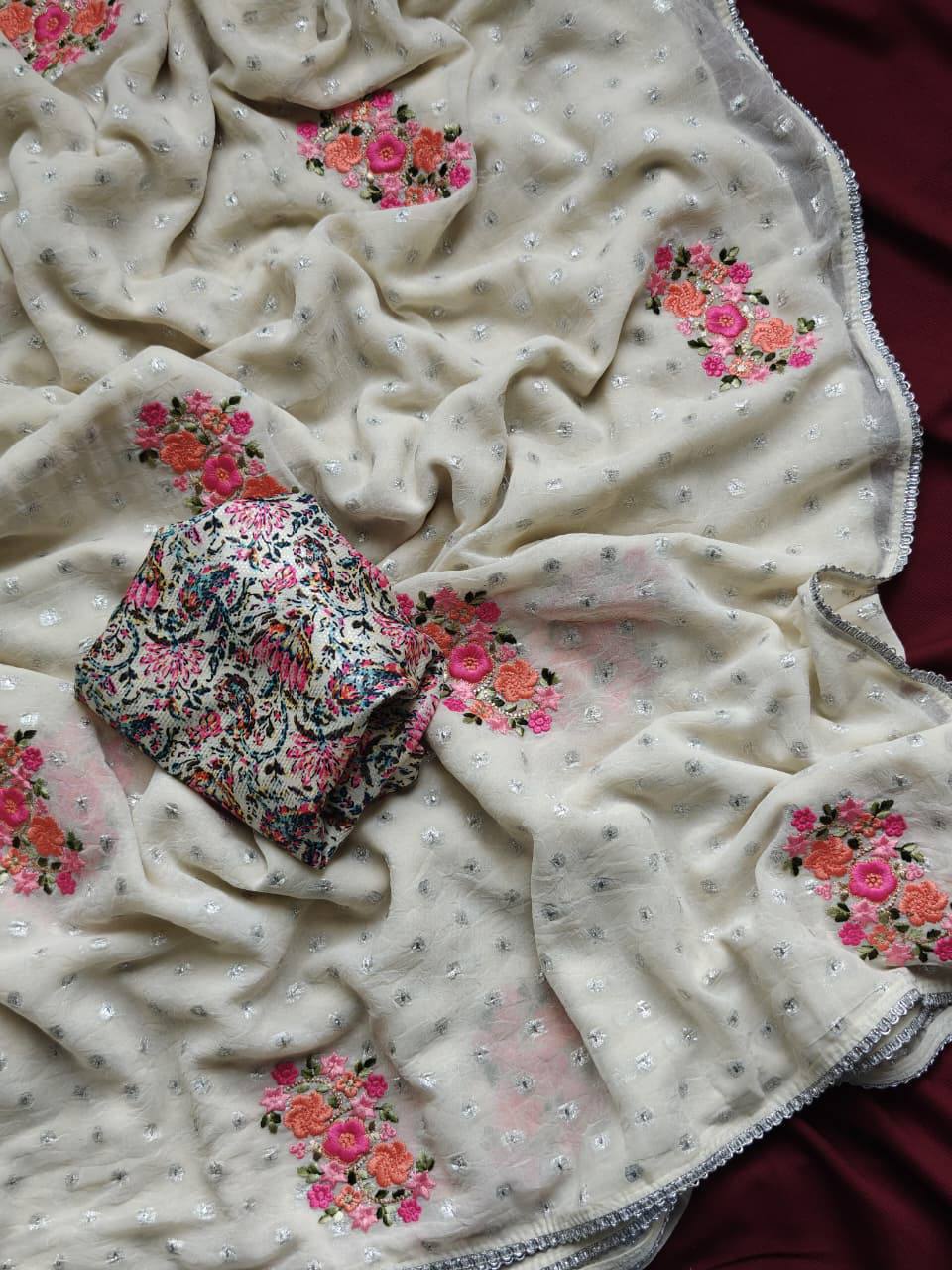 Sudden Premium German Chiffon Embroidery Work Sarees