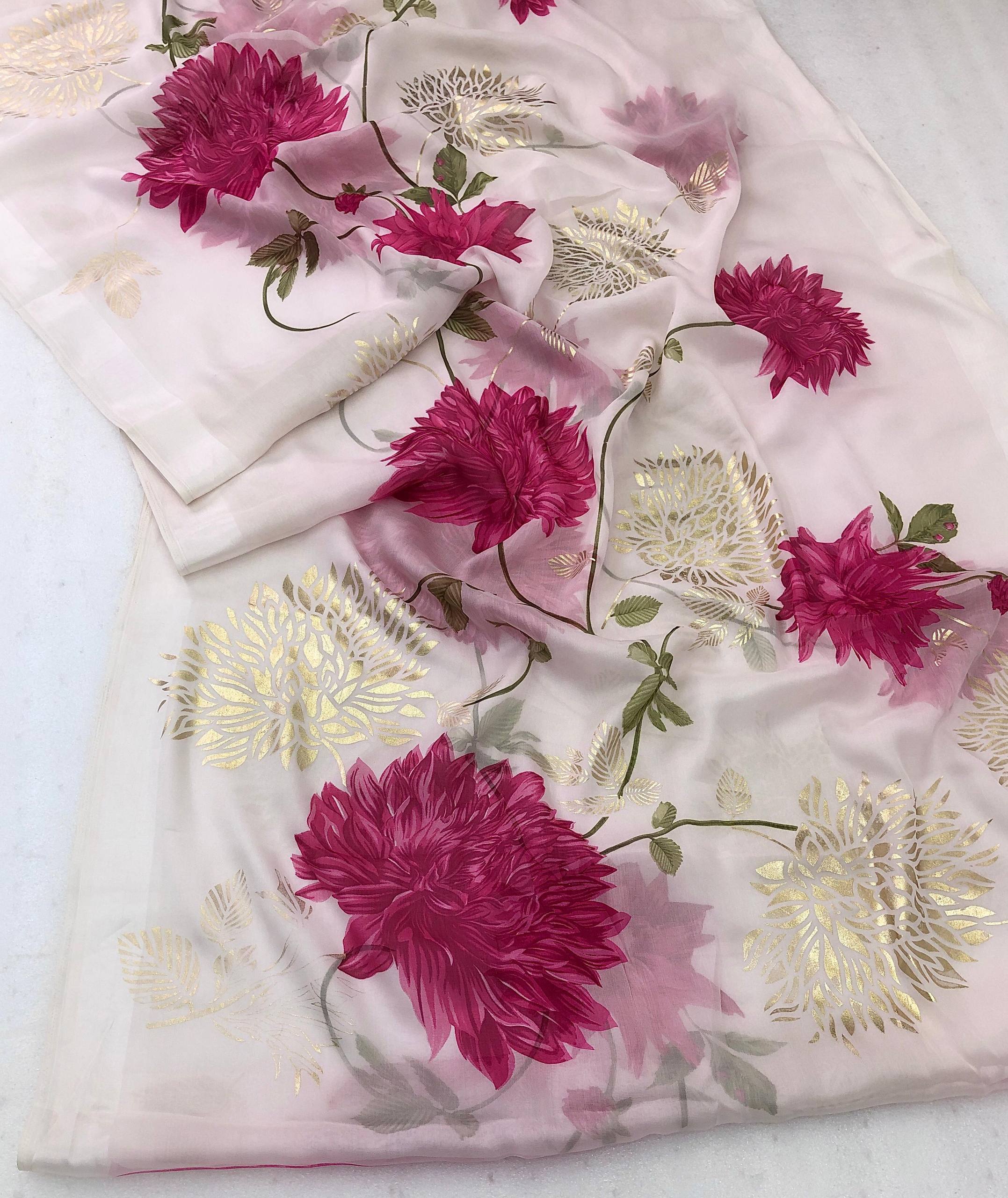 Count Organza Printed Foil Work Saree