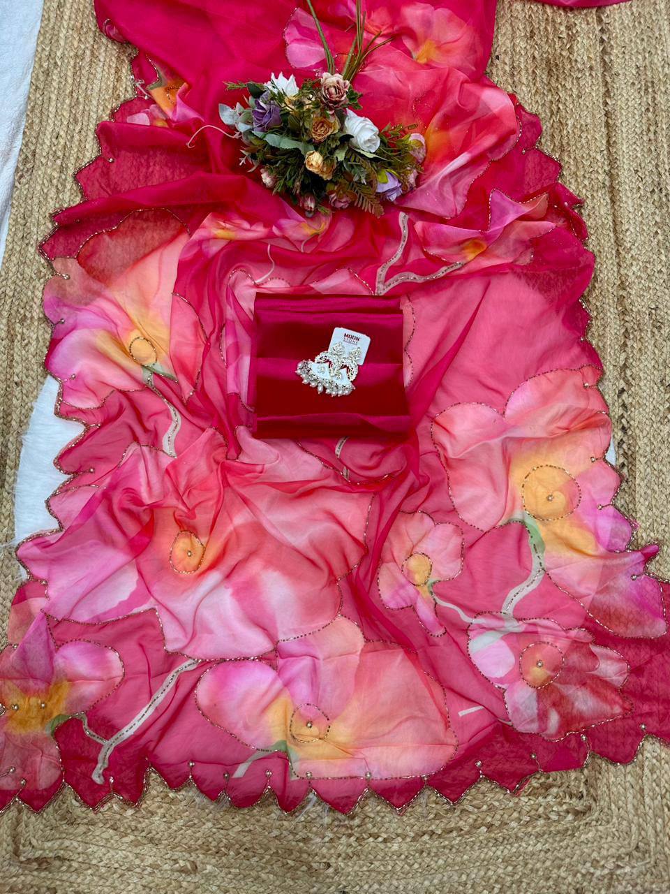 Rider Soft Tebi Silk Moti Work Saree