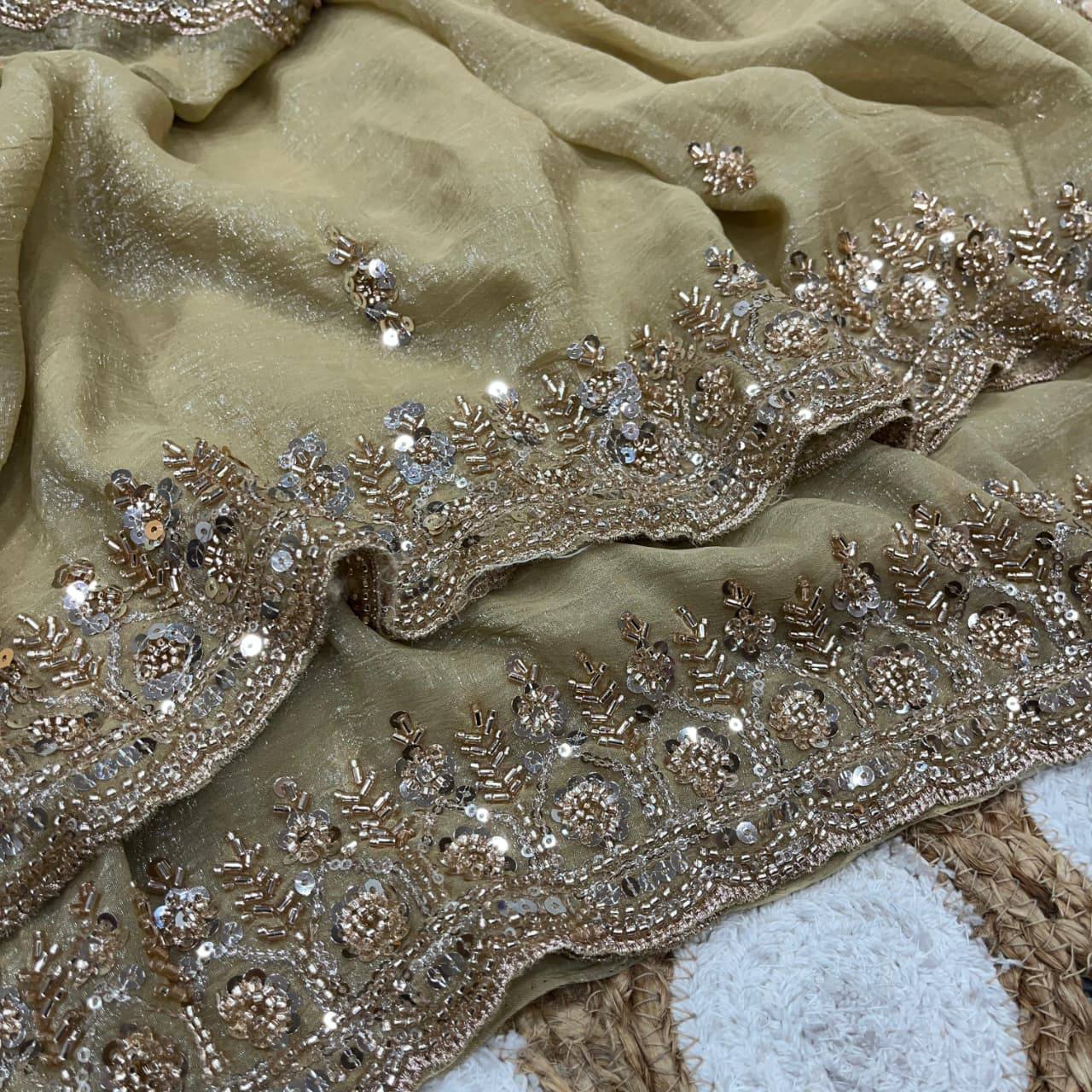 Zaika Crunchy Velvet Shine Handwork Saree