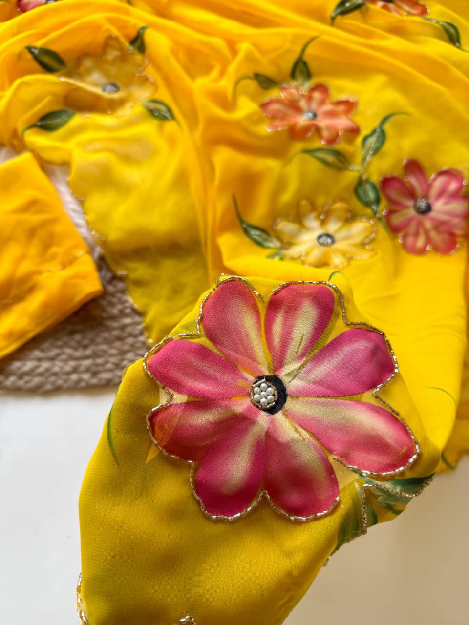 Fade Georgette Khatli and Hand Brush Saree