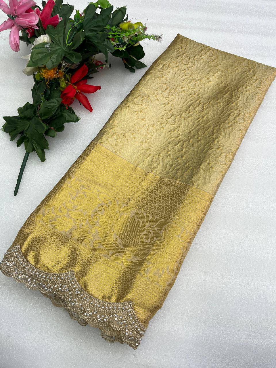 Flag Gold Kanjiviram Silk Gold Zari Weaving Saree